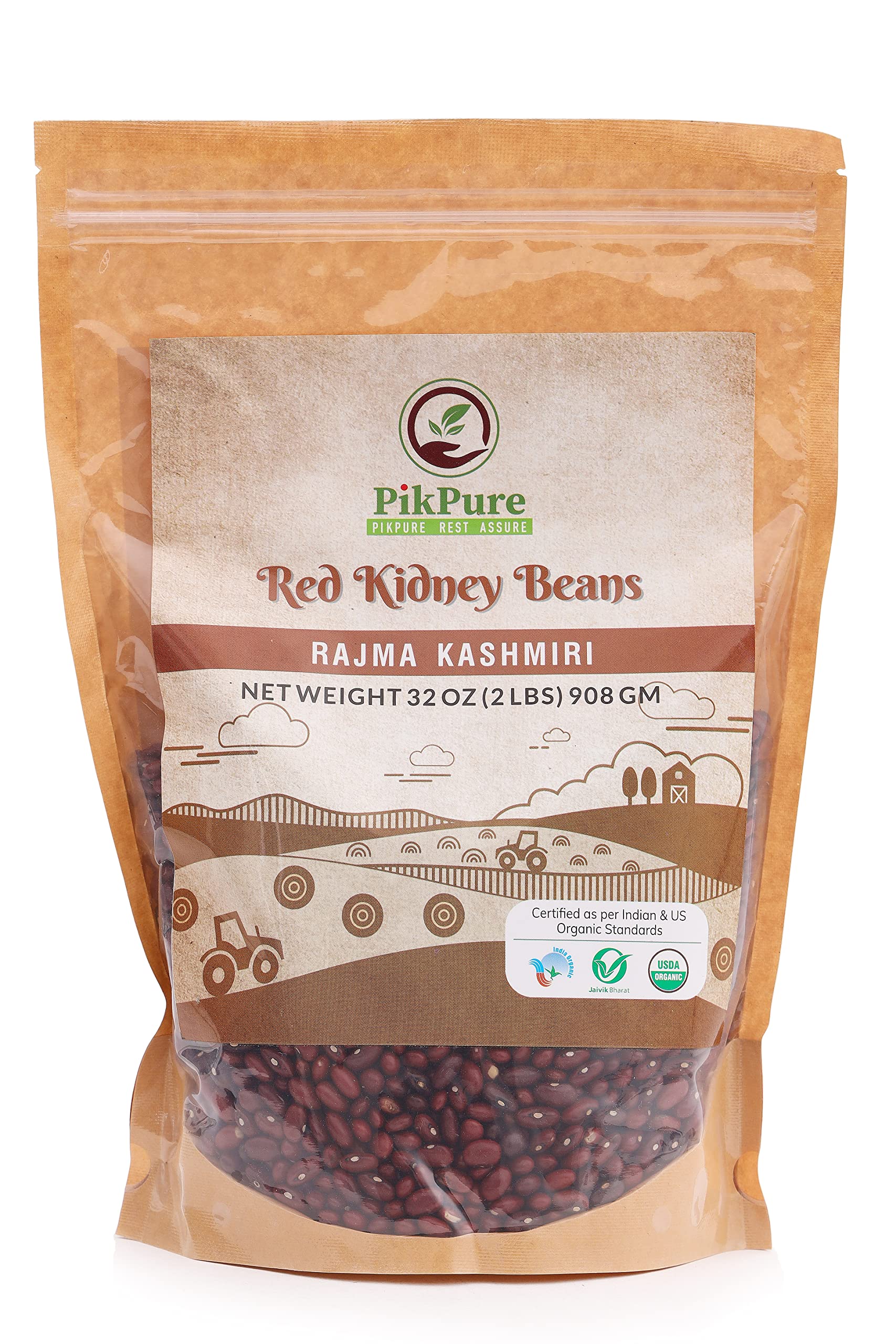 Organic Rajma Kashmiri Kidney Beans 2lbs - High Fiber Healthy Pulses | USDA Certified | Resealable Zip Lock Bag | Perfect for Indian Curries, Salads & Vegan Meals