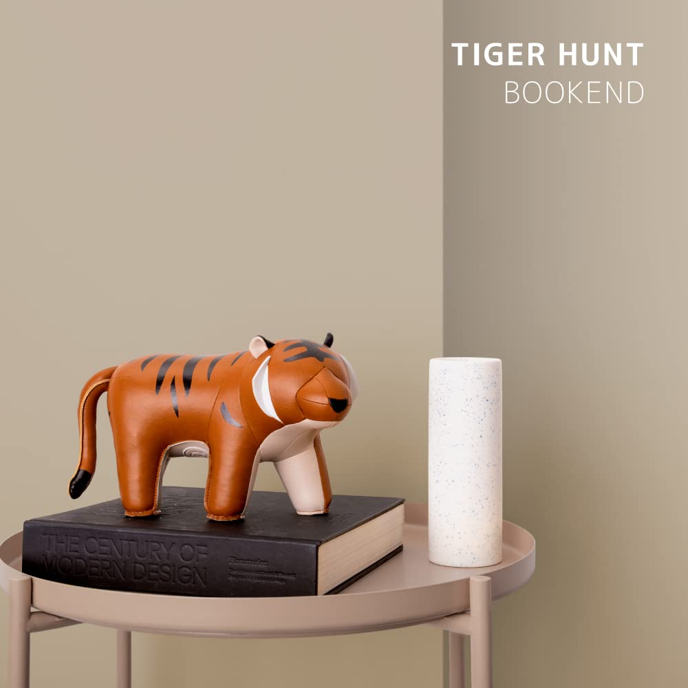Zuny Gaze Series Tiger Hunt Bookend - Stylish Tan Decorative Book Holder for Shelves, Office & Home Decor - Perfect for Organizing Books, Displaying Collectibles & Adding Elegance to Any Room