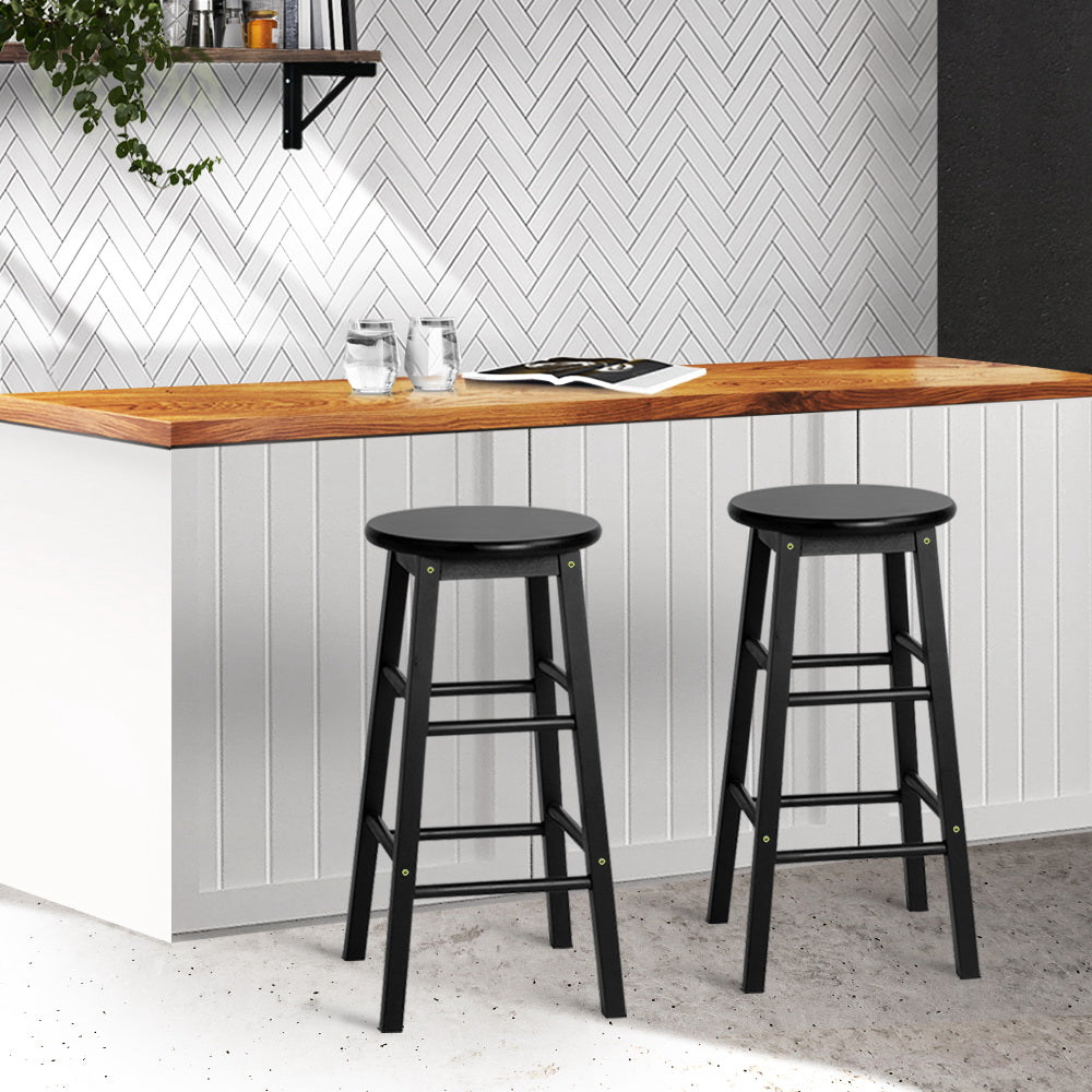 2 Pack Black Wooden Bar Stools with Round Seats - Perfect for Kitchen Island, Breakfast Nook & Home Bar Decor