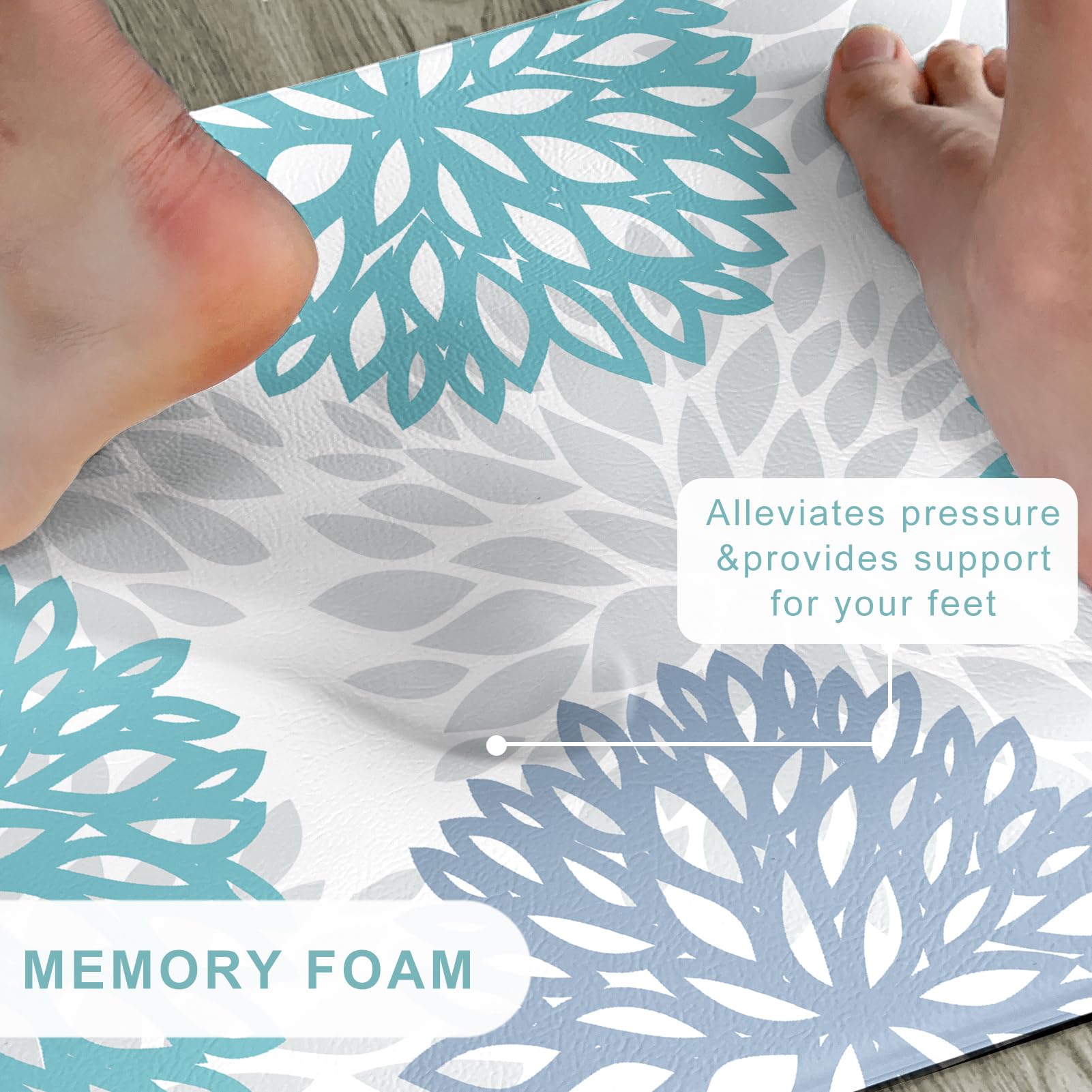 Premium Teal Kitchen Mats Set of 2 - Cushioned Anti-Fatigue Memory Foam Floor Mats, Non-Slip Waterproof Kitchen Rugs for Comfortable Standing - Perfect for Sink Area, Office, Laundry Room & High-Traffic Areas