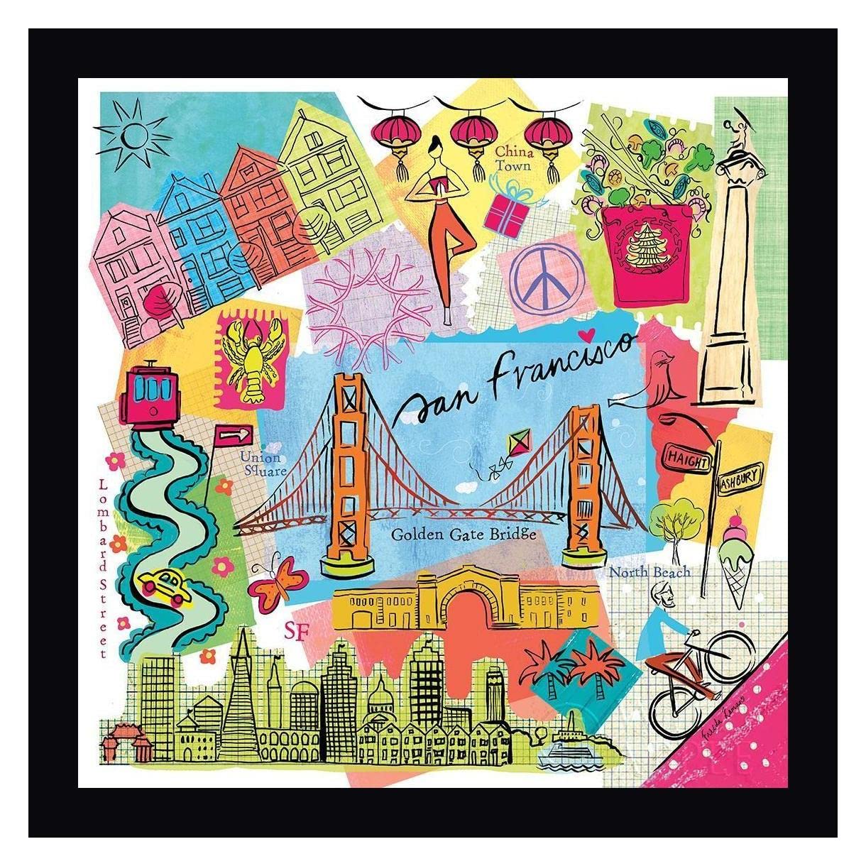 Farida Zaman Global Travel XI 20x20 Inch Framed Canvas Wall Art - Black Wood Frame - Ready to Hang - Perfect for Living Room, Bedroom & Office Decor