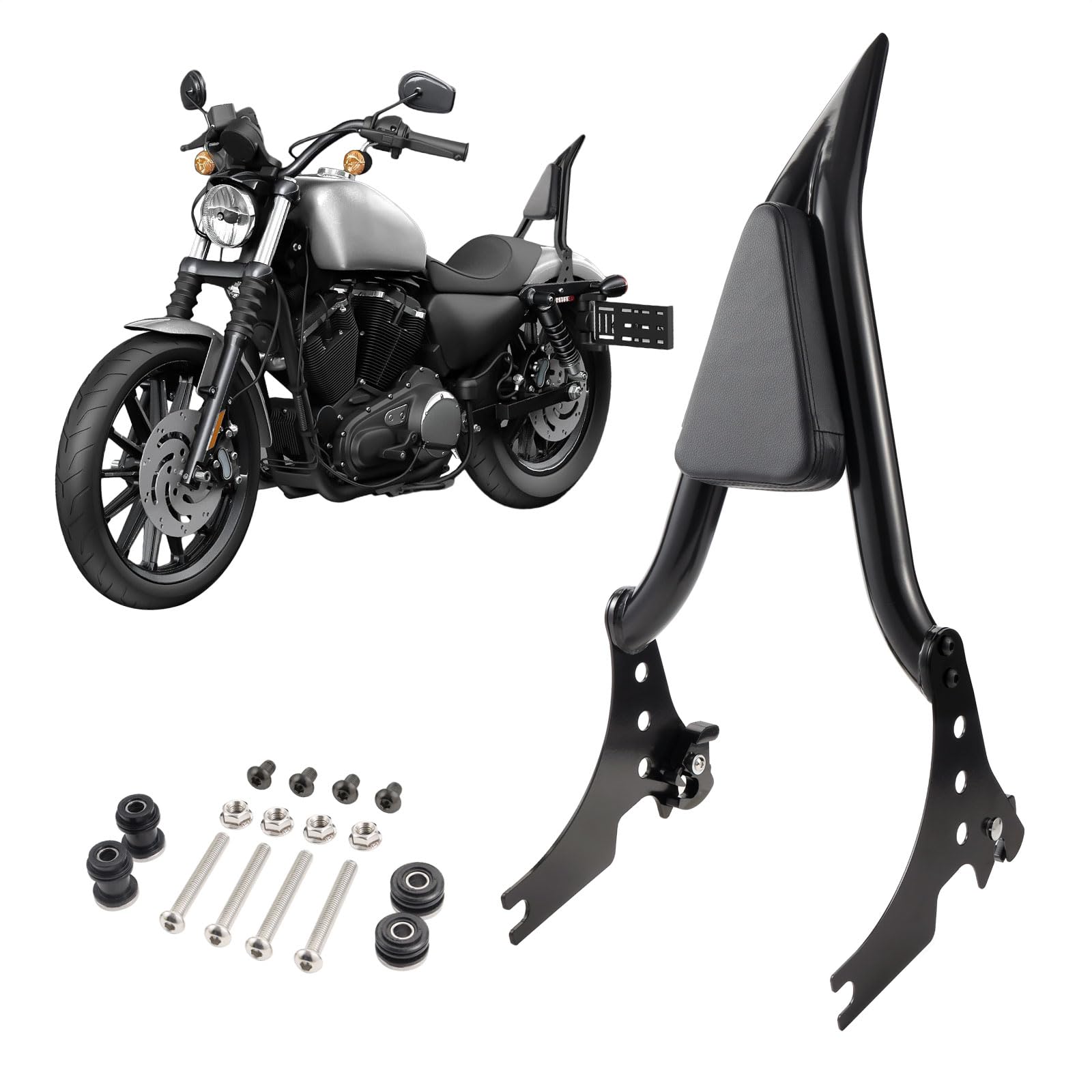 Detachable Sissy Bar Backrest for Harley Sportster XL883 XL1200 (2004-2022) - Compatible with Sportster 883, 1200, Seventy Two, Forty Eight, Iron 883 & Iron 1200 - Black - Perfect for Long Rides & Passenger Comfort