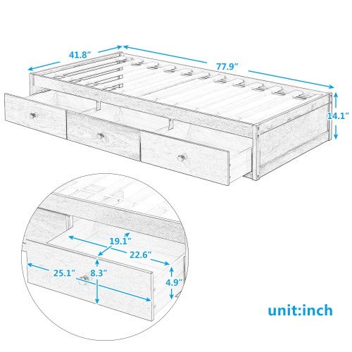 **Twin Platform Storage Bed Frame with 3 Drawers - Solid Wood Bed Frame with Wood Slat Support - Easy Assembly (Espresso) - Perfect for Small Bedrooms, Kids' Rooms & Dormitories**