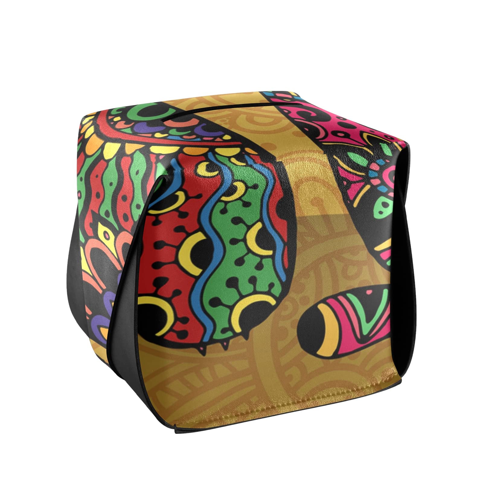 Vintage Floral Leather Tissue Box Cover with Handle - Decorative Cat Design for Bathroom, Nightstand, Vanity, Office & Car (9.4x5.1x3.6 inches) | Home Décor Gift Idea for Cat Lovers