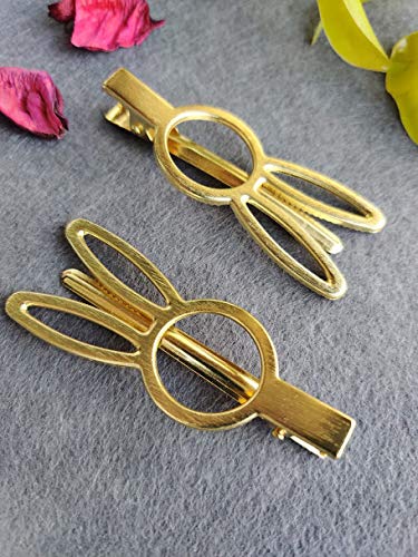 EVOGIRL Slider Hair Pin - Crocodile Clip with Rabbit Ear Design, French Style Metal Hair Clips, Elegant Retro Hair Barrettes (7cm, Gold, Medium) - 2 Pack for Women & Girls - Perfect for Parties, Weddings, and Everyday Styling