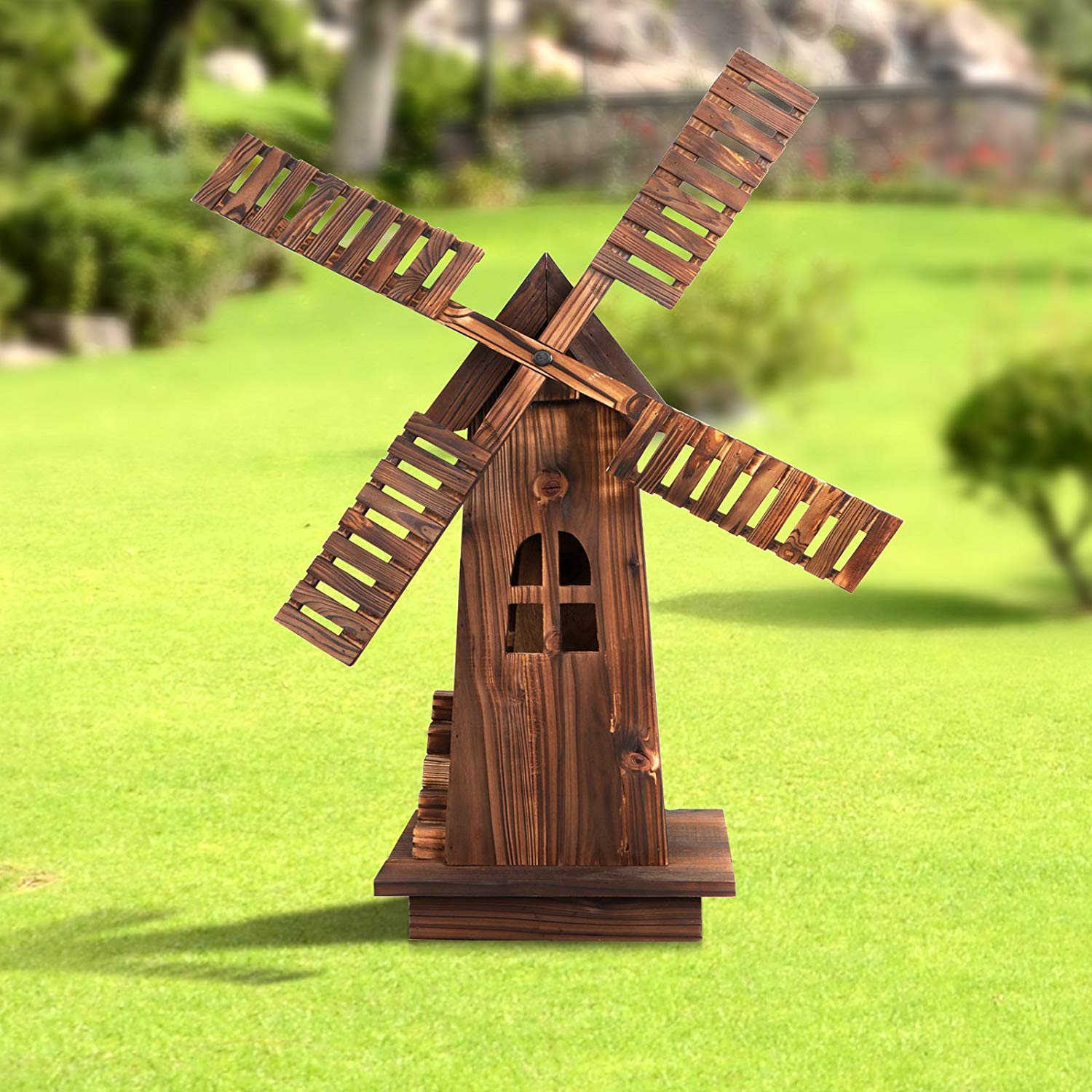 Westcharm Wooden Dutch Windmill Outdoor Decor - Classic Garden Windmill for Backyard, Patio & Lawn | Perfect for European-Style Garden Themes & Rustic Yard Decorations