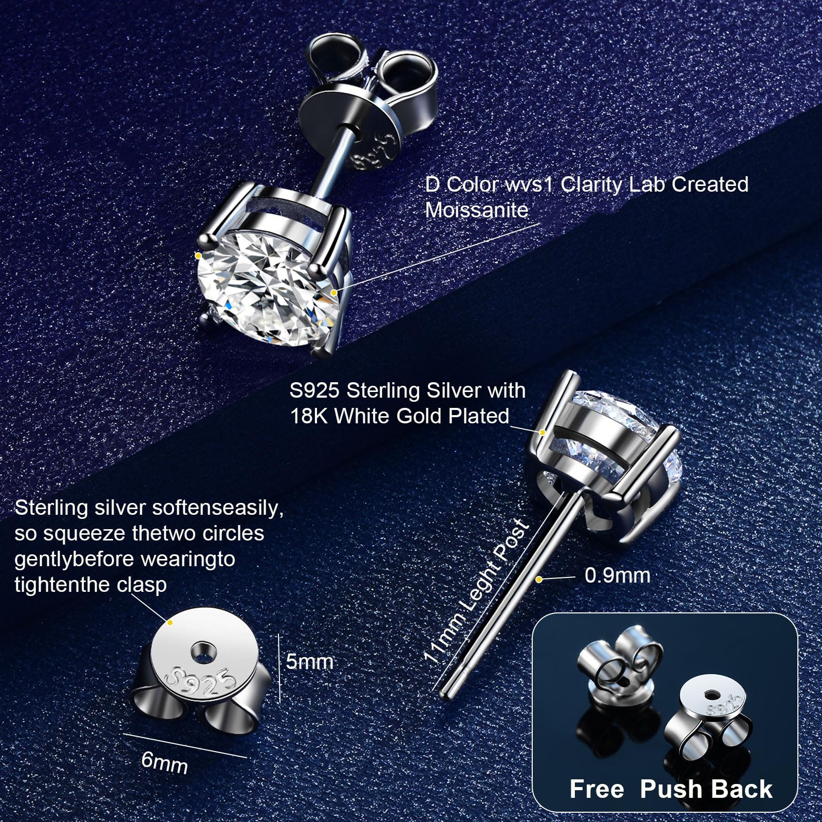 Moissanite Stud Earrings for Women & Men 0.6Ct-4Ct - Durable Hypoallergenic Wedding Jewelry Set | Perfect Anniversary, Birthday, Christmas, Valentine's Day, Mother's Day Gift for Wife, Girlfriend, Mom, Daughter | Ideal for Engagement, Proposal, Party, Date Night & Special Occasions