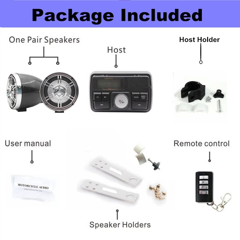 12V Waterproof Bluetooth Speaker for Motorcycle ATV UTV Golf Cart - 3 Inch Anti-Theft Stereo System with USB/TF/FM Radio (Silver & Black) - Perfect for Outdoor Adventures and Off-Road Vehicles