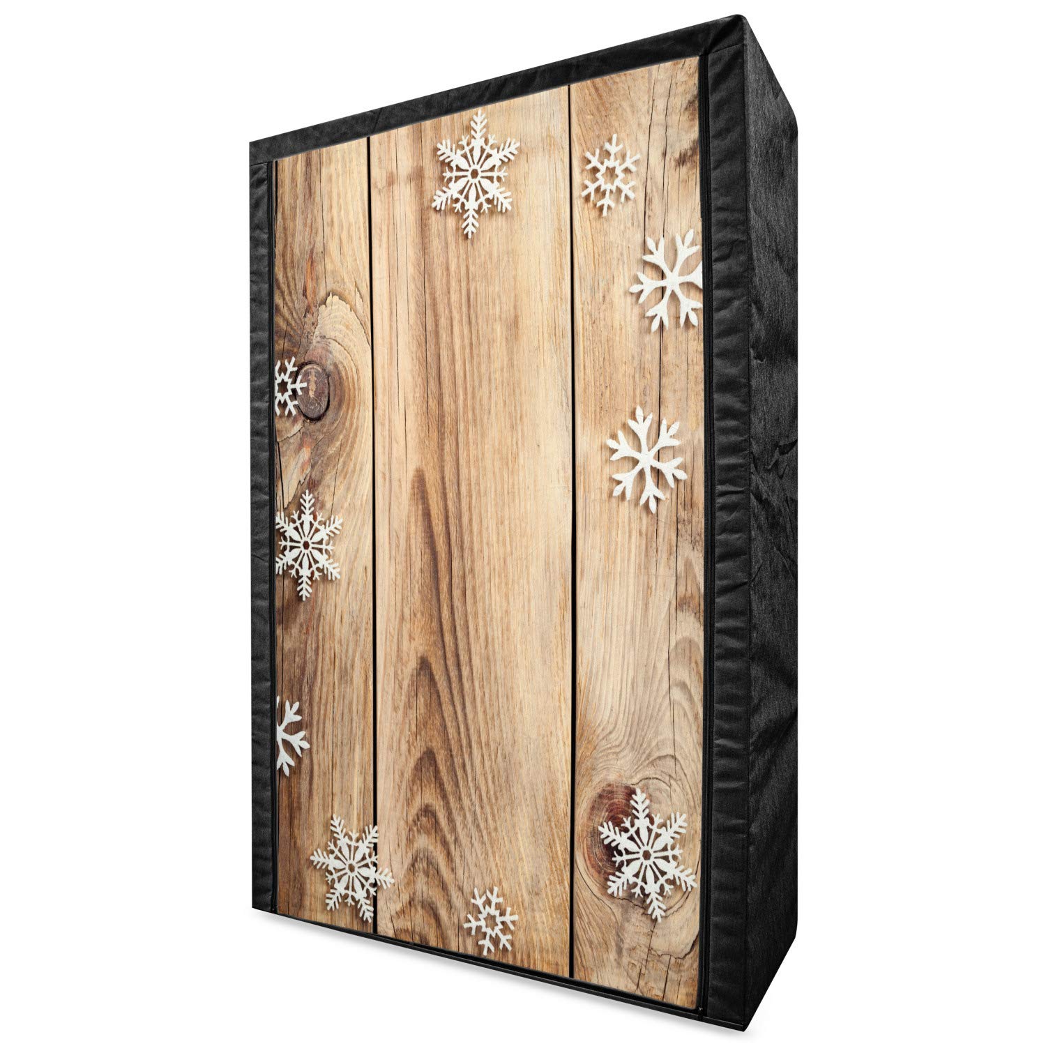 Ambesonne Christmas Portable Fabric Wardrobe - Rustic Wooden Planks Texture with Snowflakes Design - 42.5