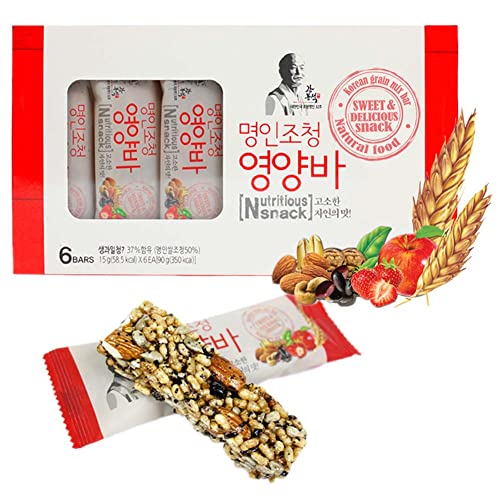 KANG BONG SEOK Master Jocheong Nutrition Bar - 6 Pack of Healthy Korean Fruit & Nut Energy Bars (0.53oz each) | Gluten-Free Asian Snacks for Hiking, Office Snacking & Travel | Authentic Korean Food Gift Box