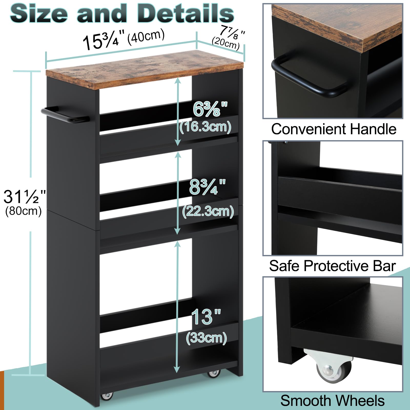 MARTY 4-Tier Rolling Storage Cart with Wheels & Handle - 7.9