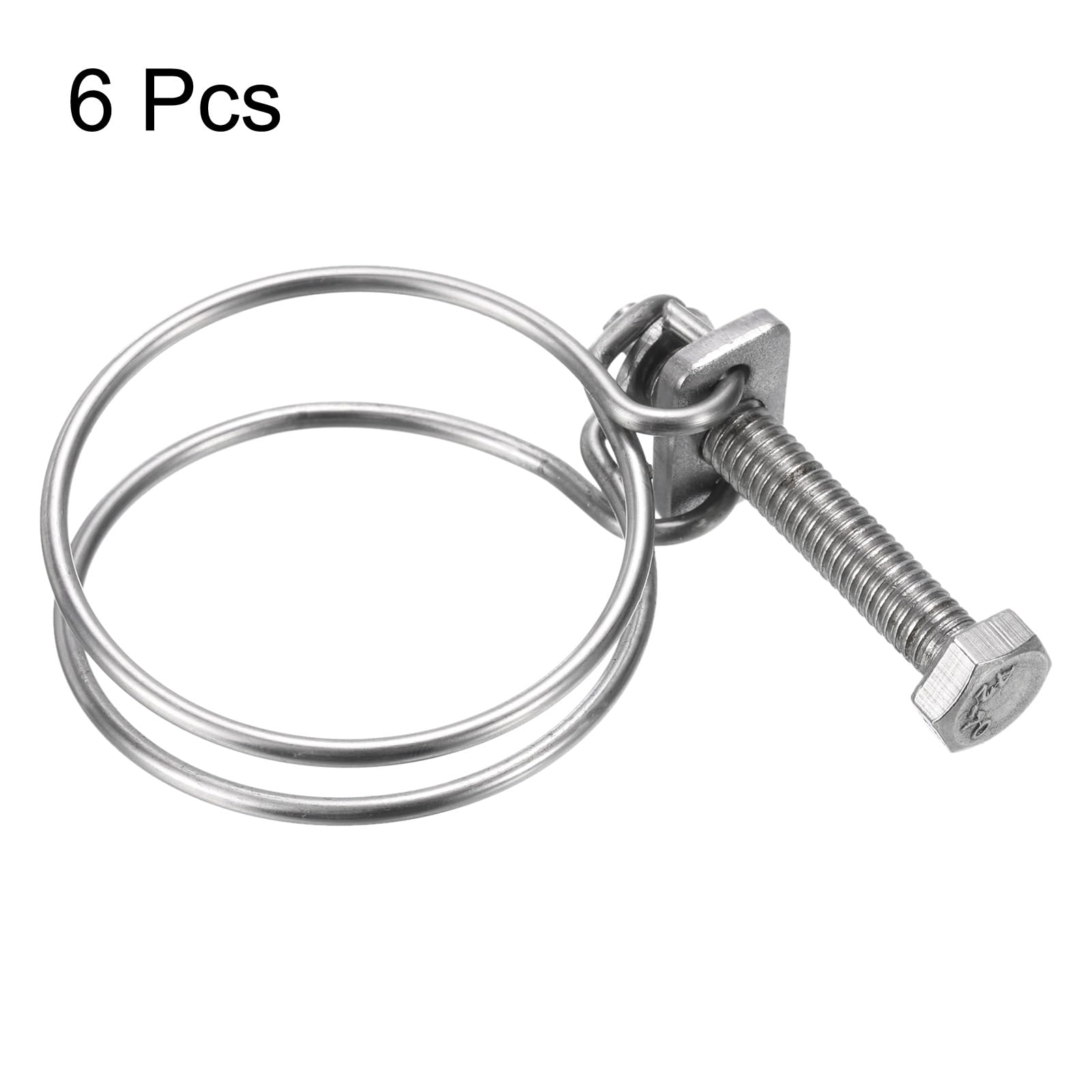 uxcell 6Pcs Stainless Steel Adjustable Double Wire Hose Clamps 36-40mm with M6 Bolt - for Dust Collection, Pump, Pipe & Automotive Hoses - Perfect for Home Workshop, Plumbing & Industrial Applications