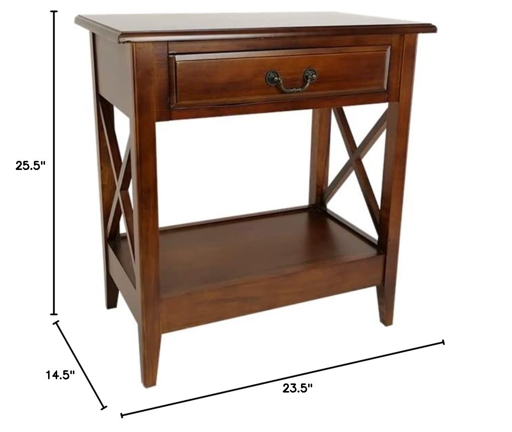 Wayborn Nightstand with Drawer - Solid Birch Wood Bedside Table, Brown - Perfect for Bedroom, Living Room, or Office Storage