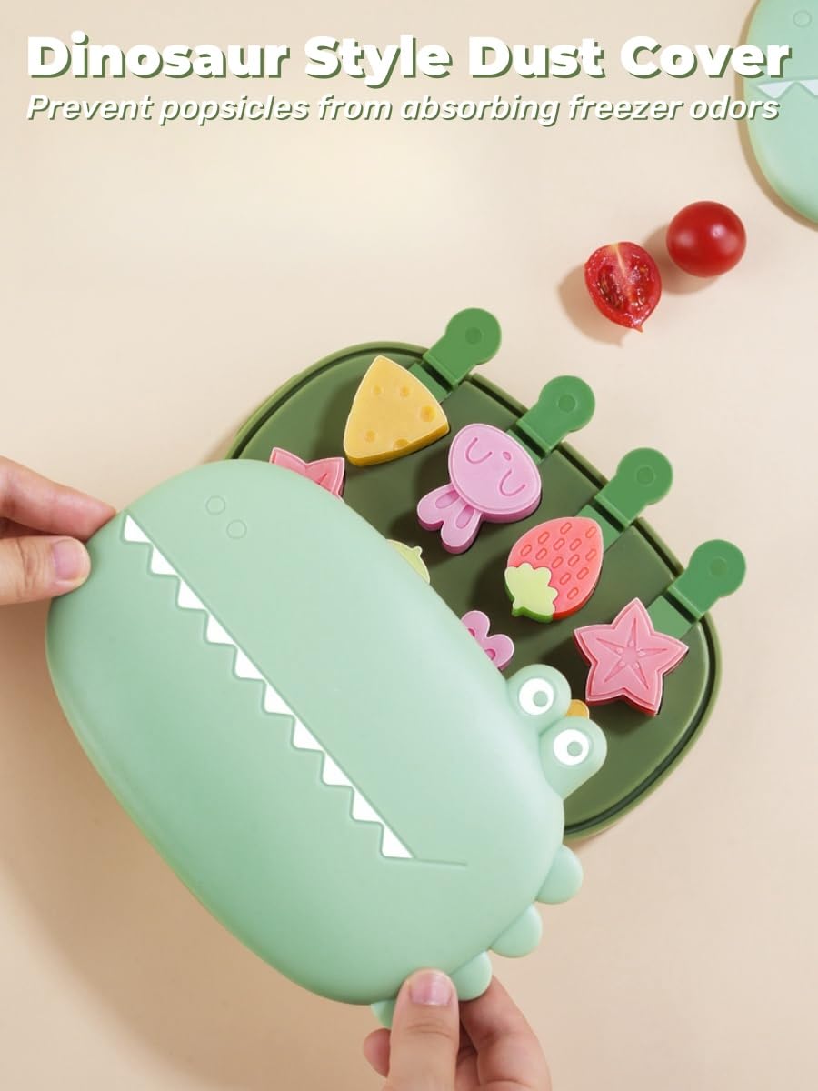 BPA Free Silicone Dinosaur Popsicle Molds Set - 8 Piece Fun Animal Shaped Ice Pop Makers for Kids, DIY Homemade Frozen Treats - Perfect for Summer Parties, Snacks & Family Fun (Green Crocodile Design)