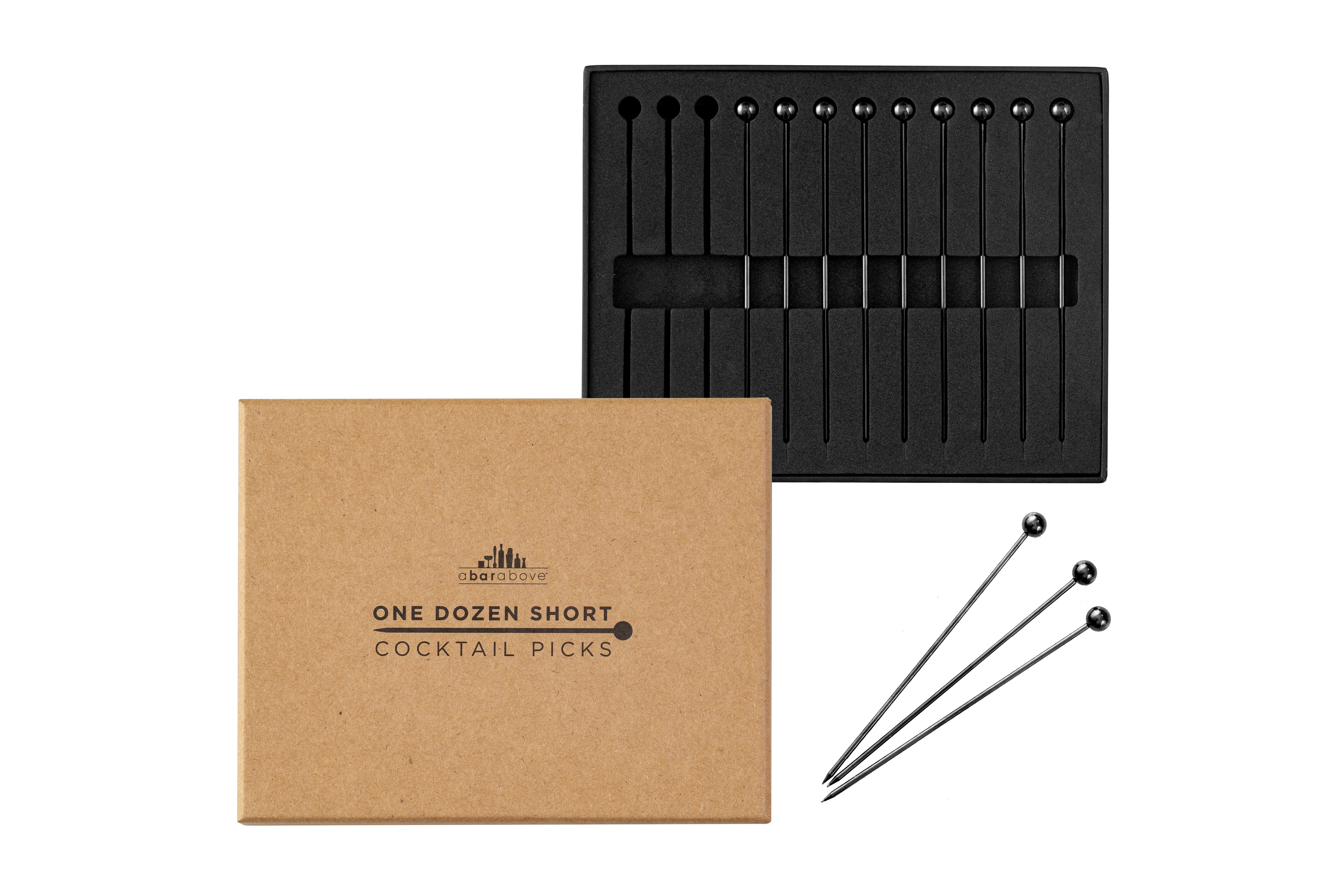 Elegant Black Cocktail Picks - 12-Piece Stainless Steel Drink Stirrers for Martini, Whiskey & Cocktail Parties - Perfect for Home Bars, Weddings & Entertaining Guests