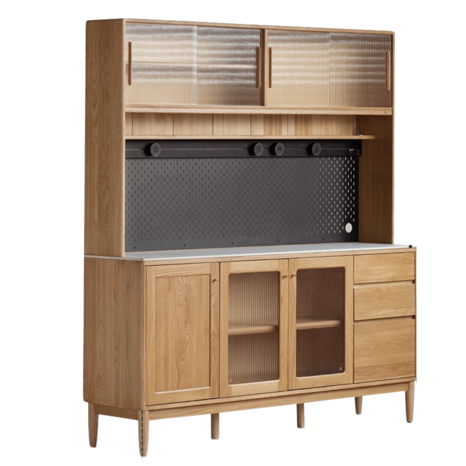 Solid Oak Wood Rock Plate Storage Cabinet - High Capacity Organizer for Kitchen, Living Room, or Office