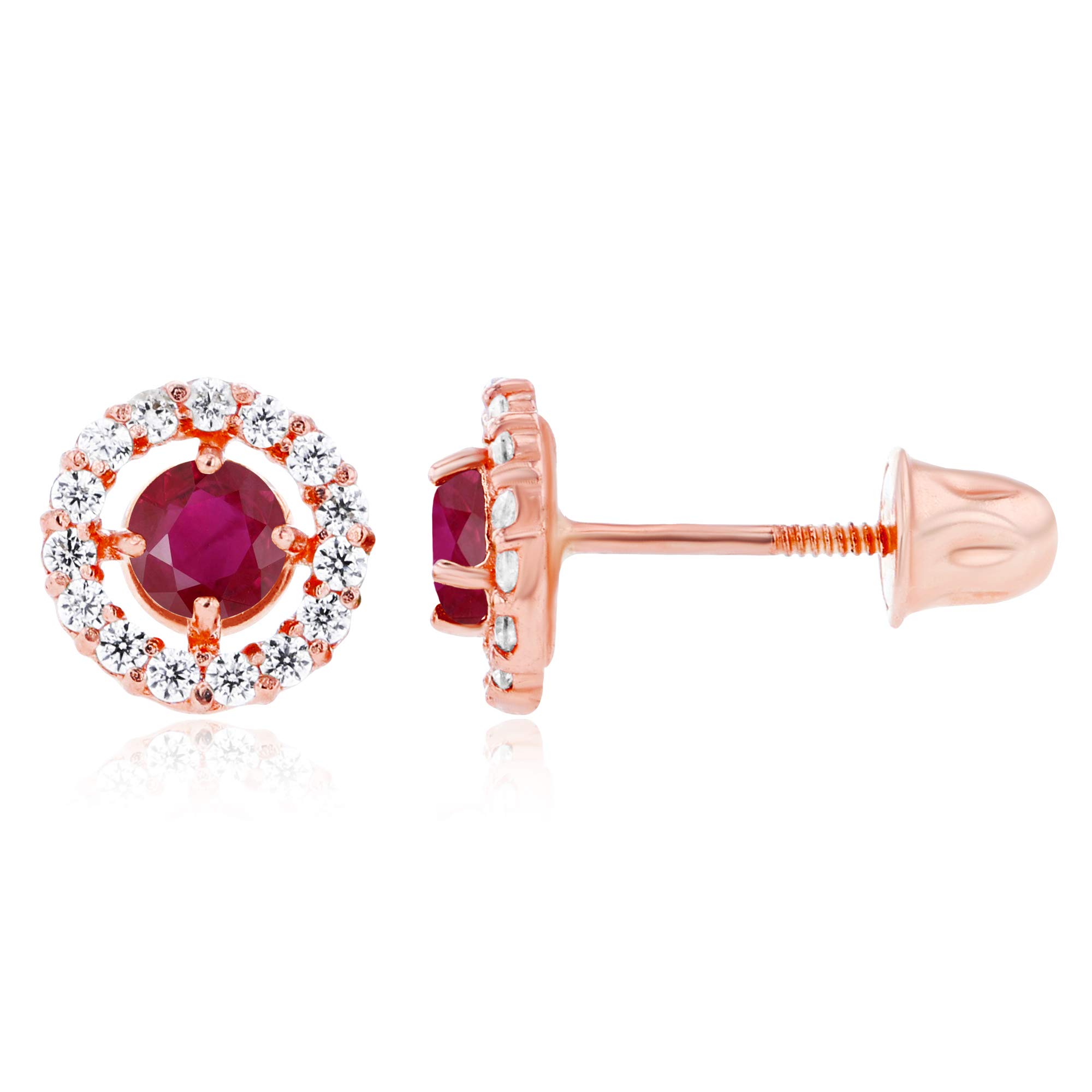 14K Solid Gold 6mm Halo Birthstone Stud Earrings for Women | 3mm Round Natural Birthstone | 1mm White Sapphire Halo Screwback Earrings | Perfect for Birthdays, Anniversaries & Special Occasions