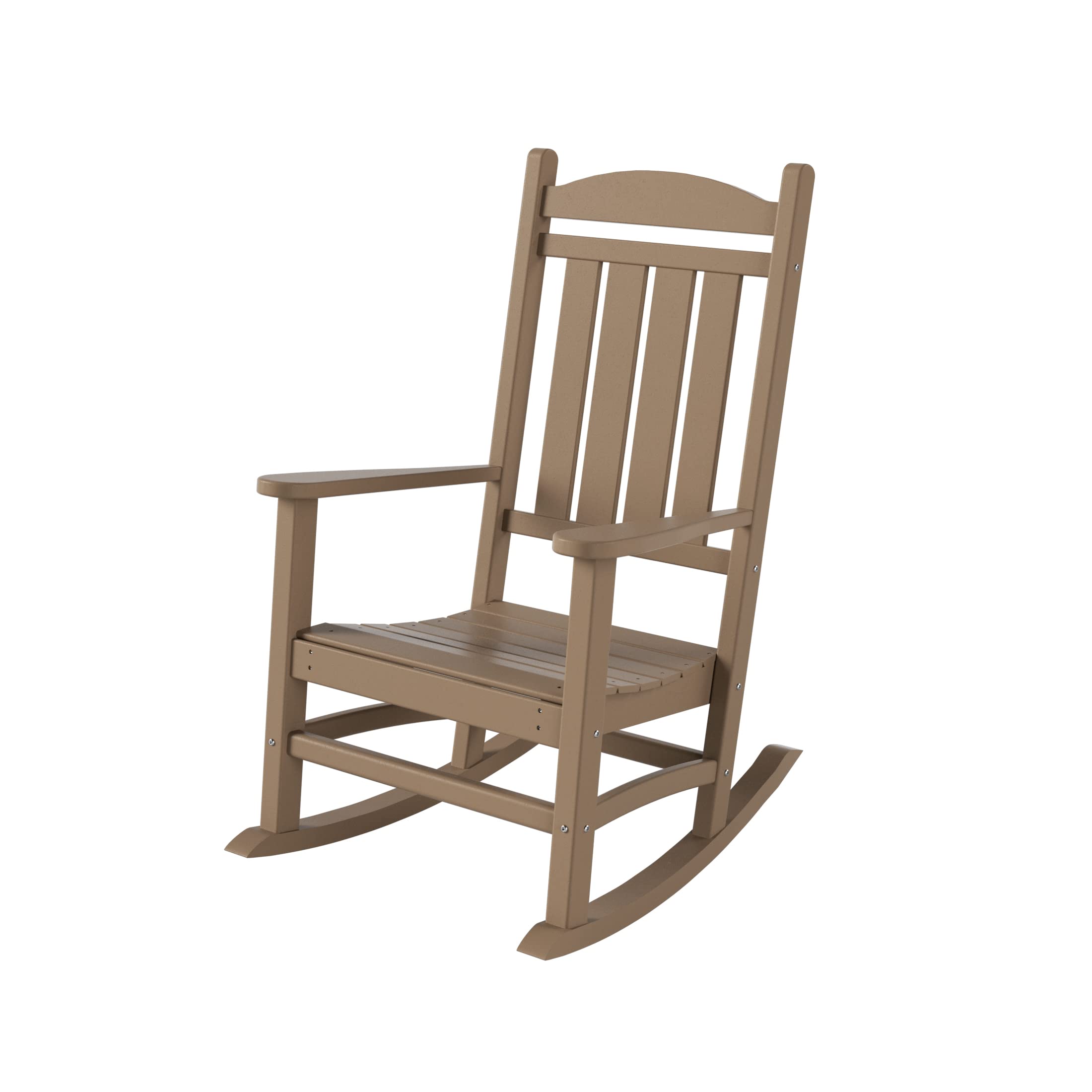 WO Home Furniture 4-Piece Patio Rocking Chair Set - Traditional Outdoor HDPE Rockers with UV & Weather Resistance (Weathered Wood Finish) - Perfect for Backyard, Garden, Porch & Poolside Relaxation