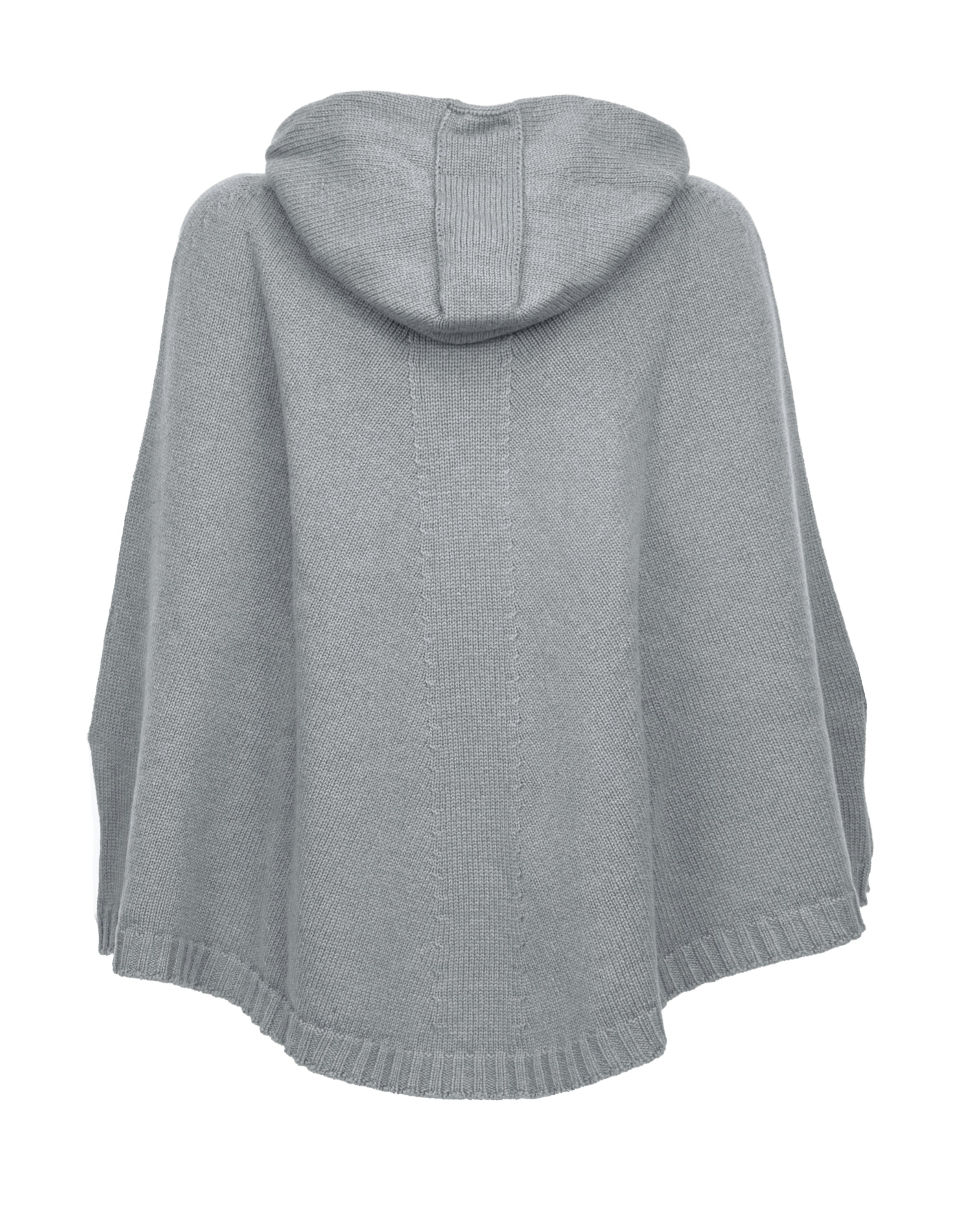 Women's Pure Cashmere Hoodie Poncho - Soft Gray Melange Wrap Sweater | Cozy Winter Wear for Lounge, Travel & Outdoor Activities