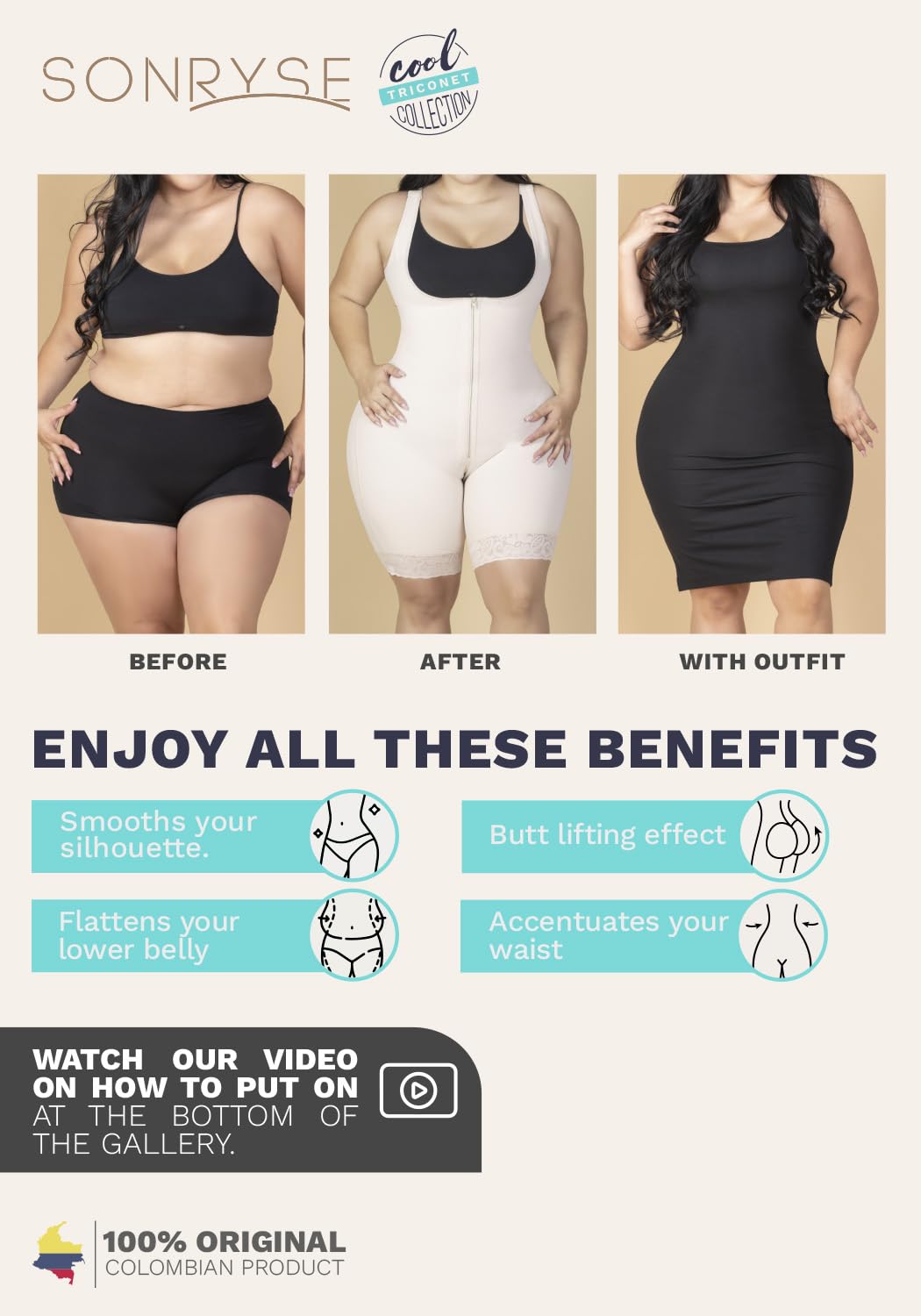 Sonryse High Waisted Butt Lifting Shapewear Shorts for Women - Colombian Fajas Body Shaper - Perfect for Tummy Control & Hourglass Figure Under Dresses, Jeans or Workout Clothes