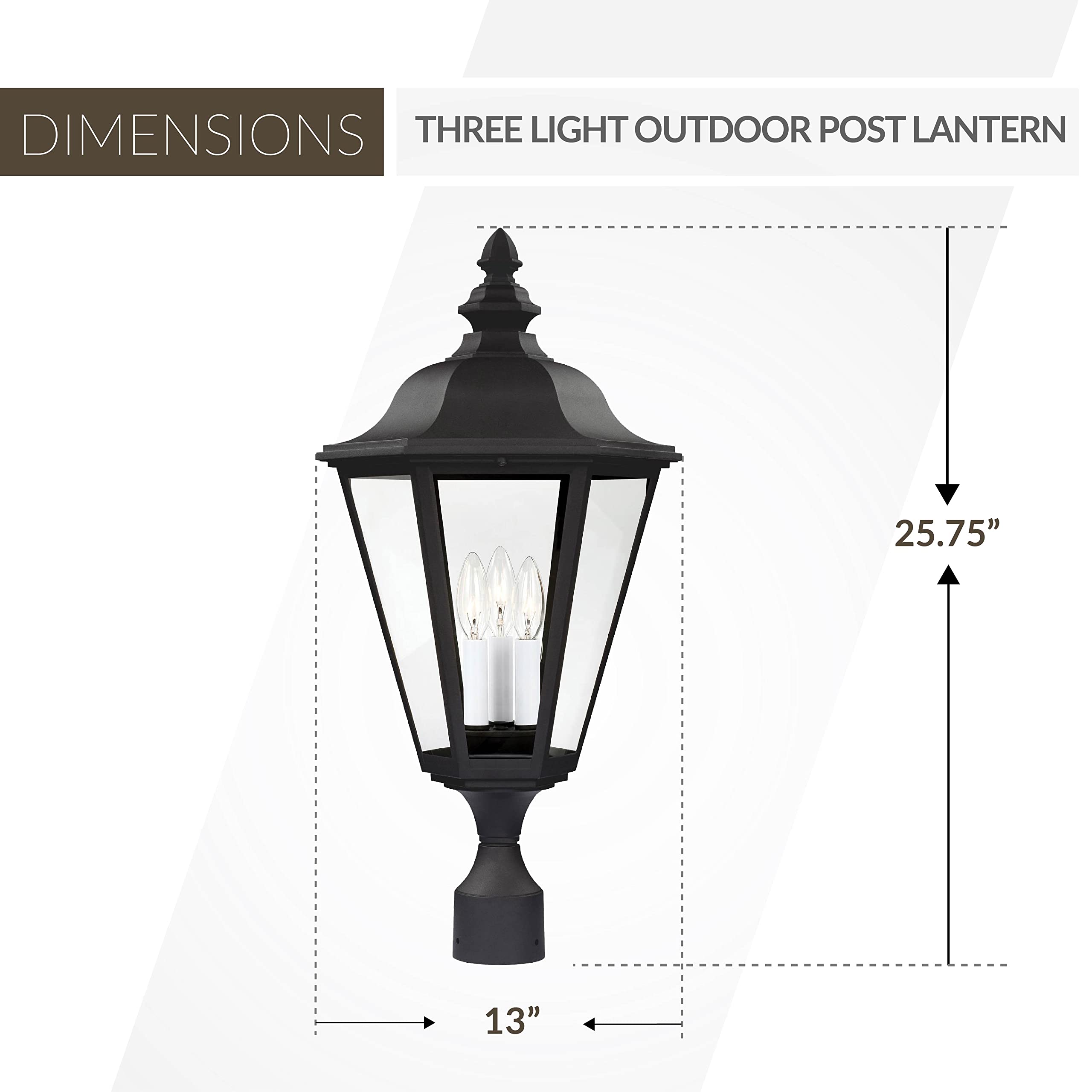 Sea Gull Lighting 8231-12 Brentwood Outdoor Post Lantern - 3-Light Black Exterior Fixture for Patio, Garden & Driveway Lighting