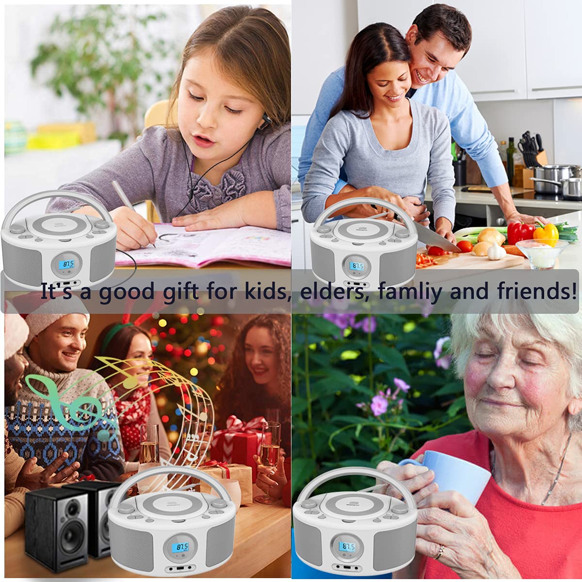 Portable CD Player Boombox with Bluetooth, FM Radio & Remote Control - USB/AUX Input, CD-R/CD-RW/MP3/WMA Playback, AC/Battery Powered (WTB-791) - Perfect for Home, Office, Travel & Outdoor Use