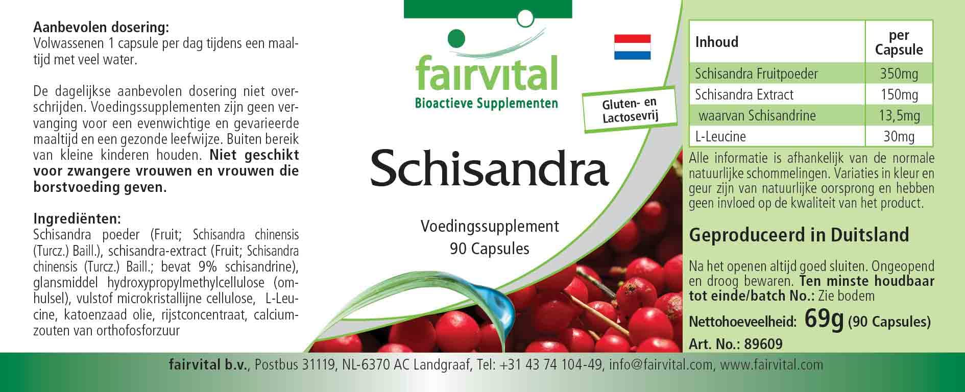Fairvital Schisandra Extract Supplement - 90 Vegan Capsules (3 Month Supply) - Wu Wei Zi for Immune Support & Stress Relief - Perfect for Daily Wellness & Natural Energy Boost