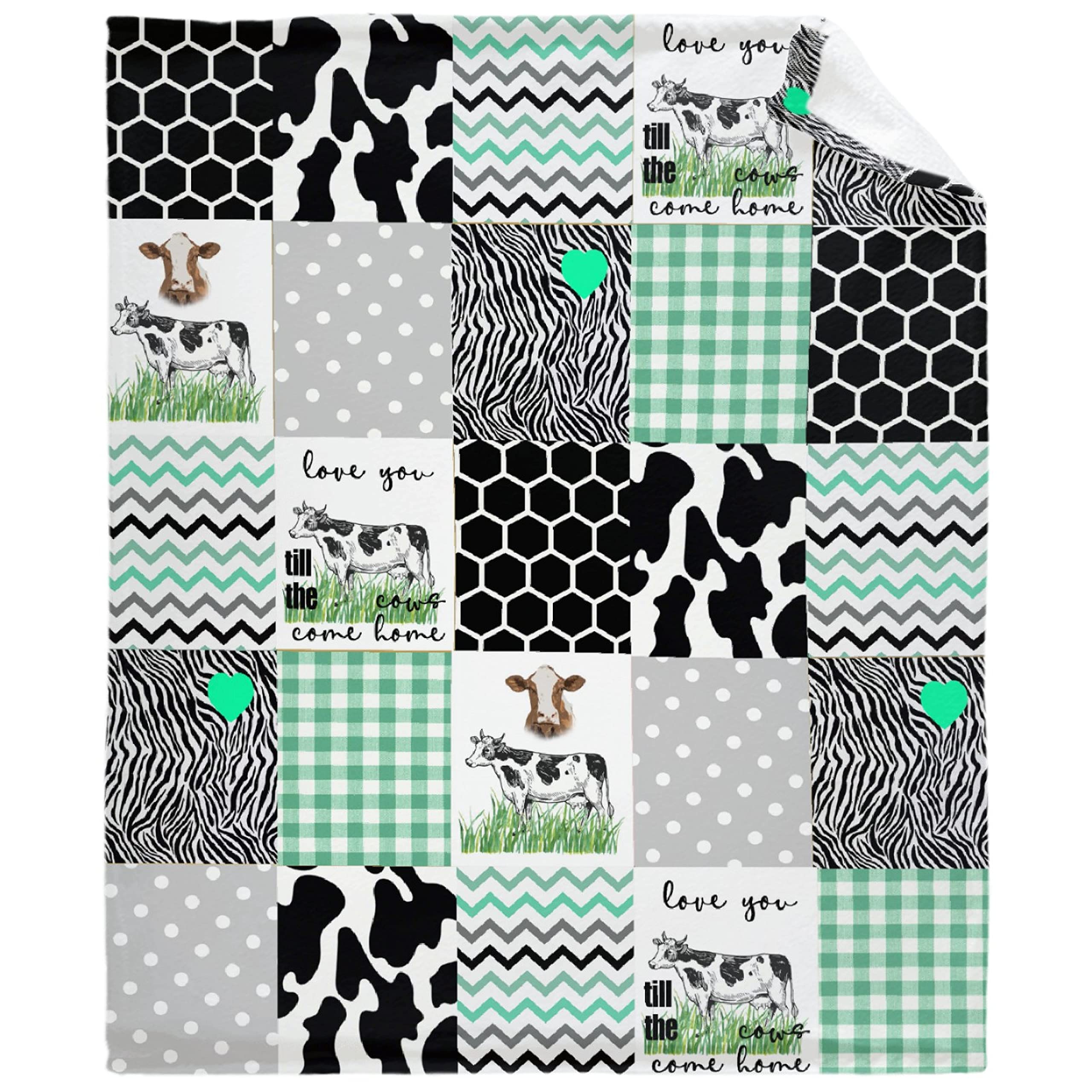 Soft Flannel Fleece Throw Blanket - Cartoon Cow Black & White Farm Animal Design - All Season Lightweight Blanket for Couch, Bed, Sofa - XL 120x90 Inches - Cozy Home Decor for Living Room, Nursery & Gift Giving