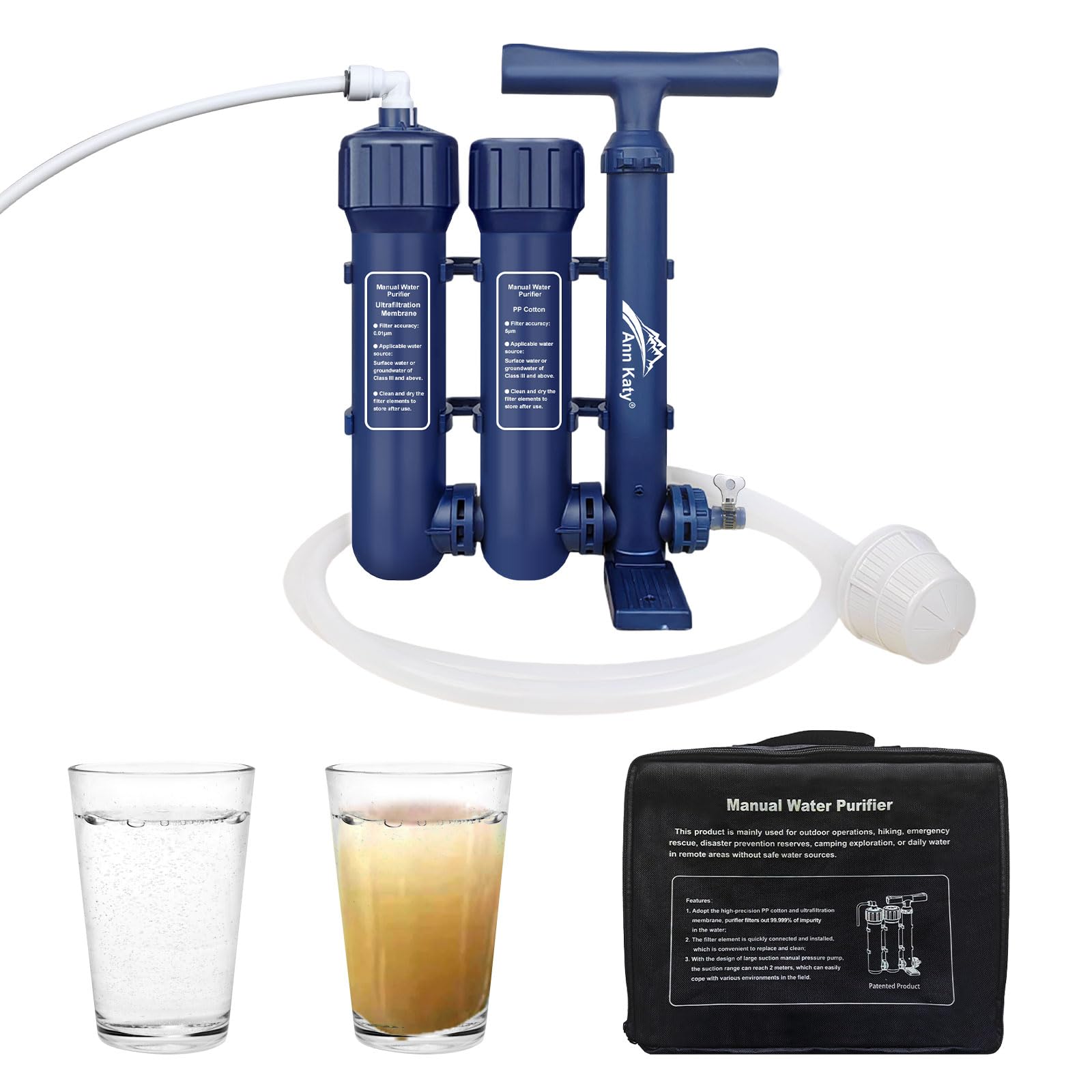 Pro Emergency Water Purification System - Portable Hand Pump Camping Water Filter with 3-Stage Filtration for Survival, Hiking & Family Outdoor Activities | Perfect for Emergency Preparedness, Backpacking Trips and Wilderness Adventures