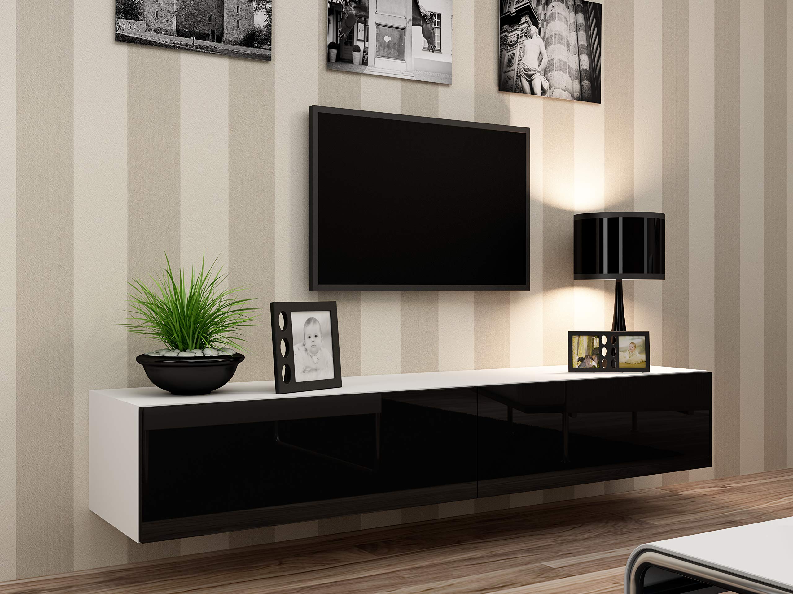 Modern LIDO TV Stand for Flat Screen TVs - White & Black Finish - Perfect for Living Room, Bedroom & Home Theater Setup