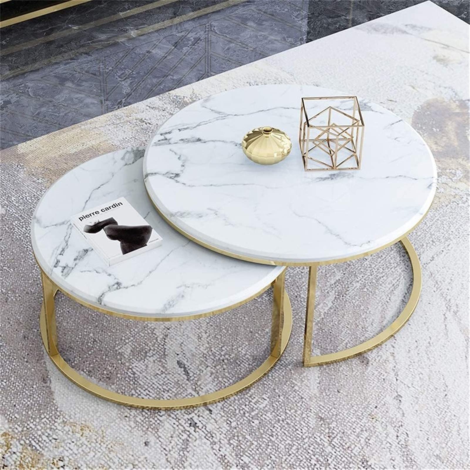 Modern Marble Top Coffee & End Table Set - Contemporary Living Room Furniture for Home Decor (80cm+60cm) - Perfect for Living Spaces, Offices & Dorm Rooms