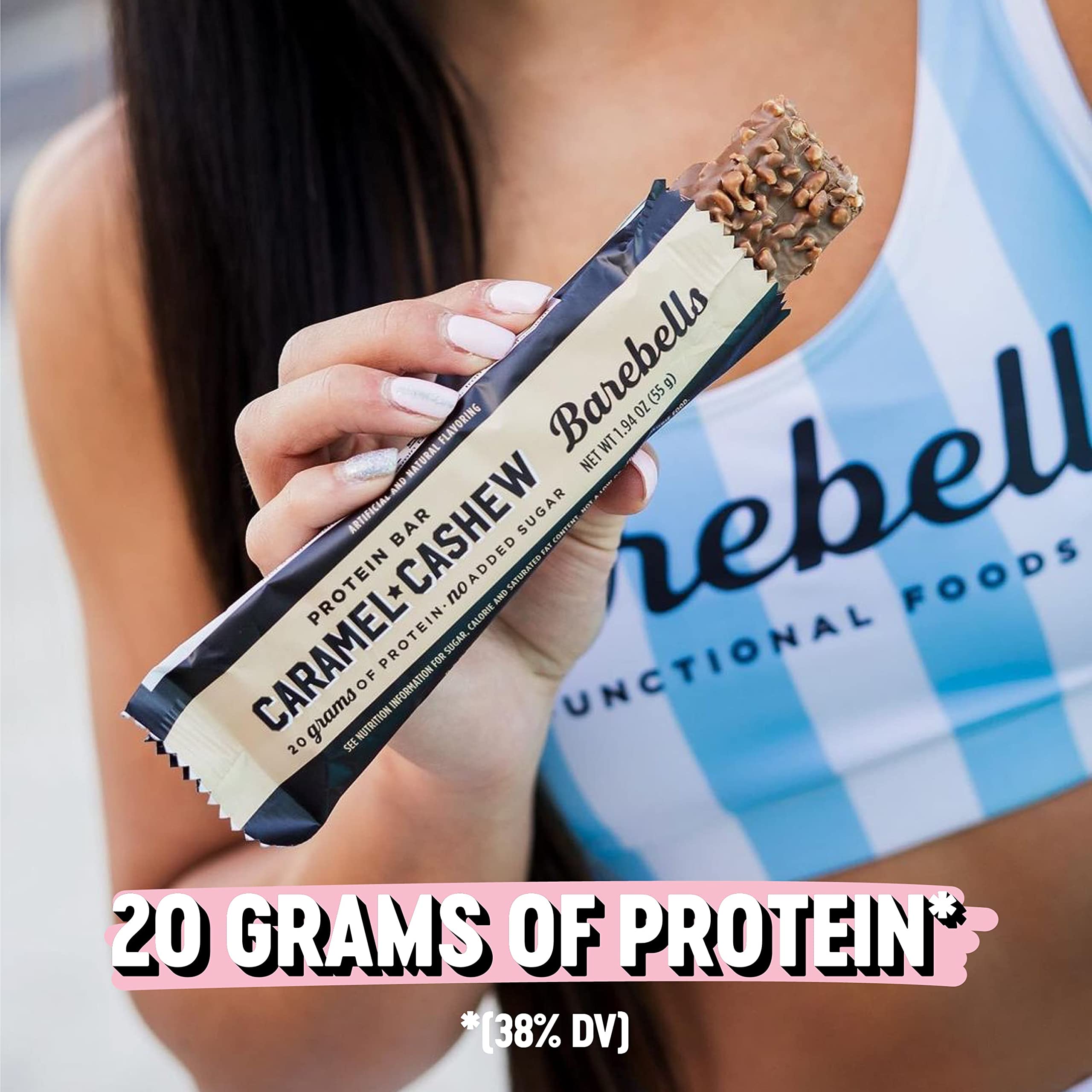 Barebells Protein Bars Caramel Cashew - 12 Count, Pack of 2 - High Protein Snack with 20g Protein & 1g Sugar - Low Sugar Chocolate Protein Bar - Perfect for Gym, Hiking, Travel & Breakfast On-The-Go