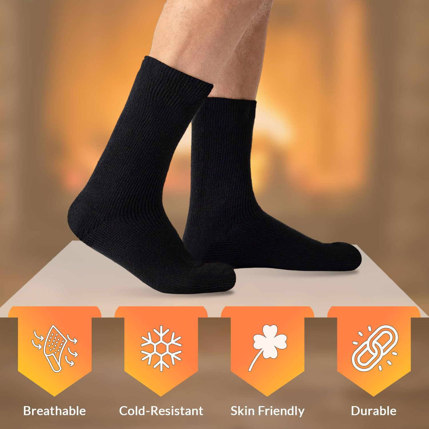HiFEN® 3 Pairs Mens Thermal Socks - Extra Thick Winter Boot Socks for Men - Black Warm Heated Socks Multipack for Hiking, Skiing & Cold Weather Outdoor Activities