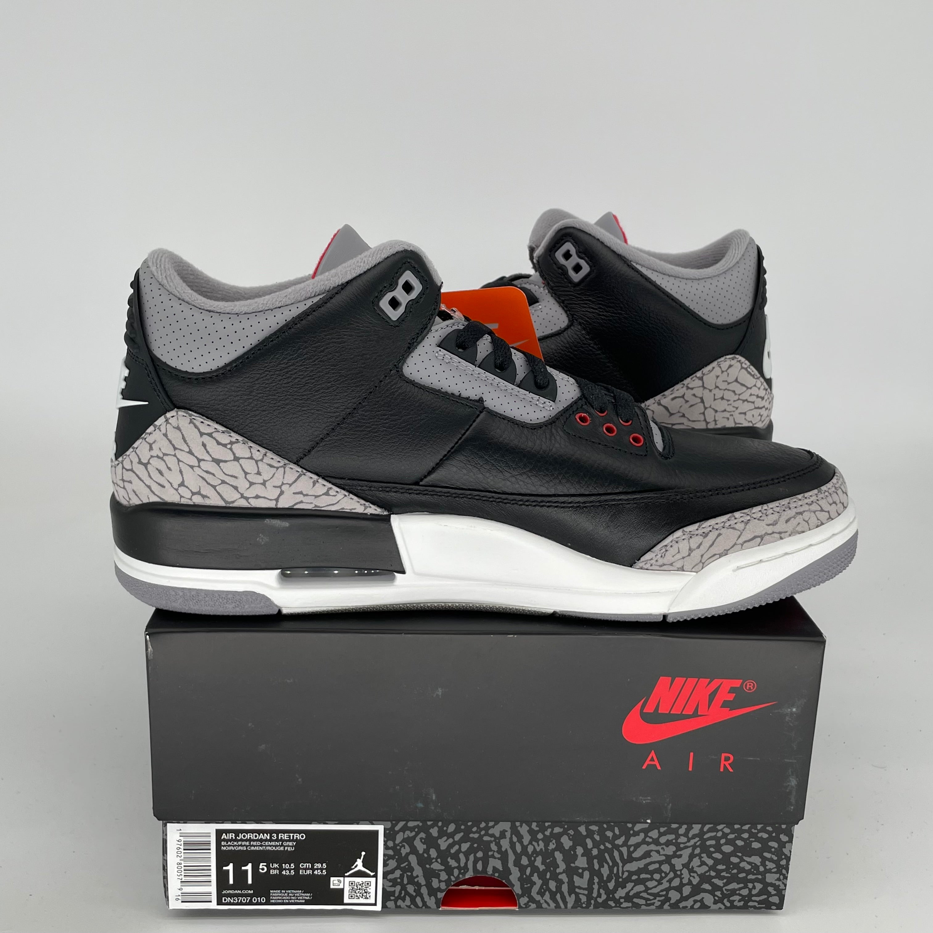 AIR JORDAN 3 Retro Black Cement Men's Basketball Shoes Size 11.5 DN3707-010 - Perfect for Streetwear, Sneaker Collecting & Casual Wear