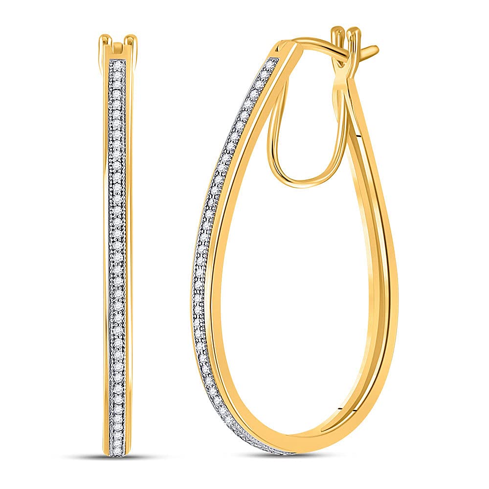 10K Yellow Gold Round Diamond Hoop Earrings for Women - 1/4 Cttw Oval Shape | Perfect for Weddings, Parties & Special Occasions