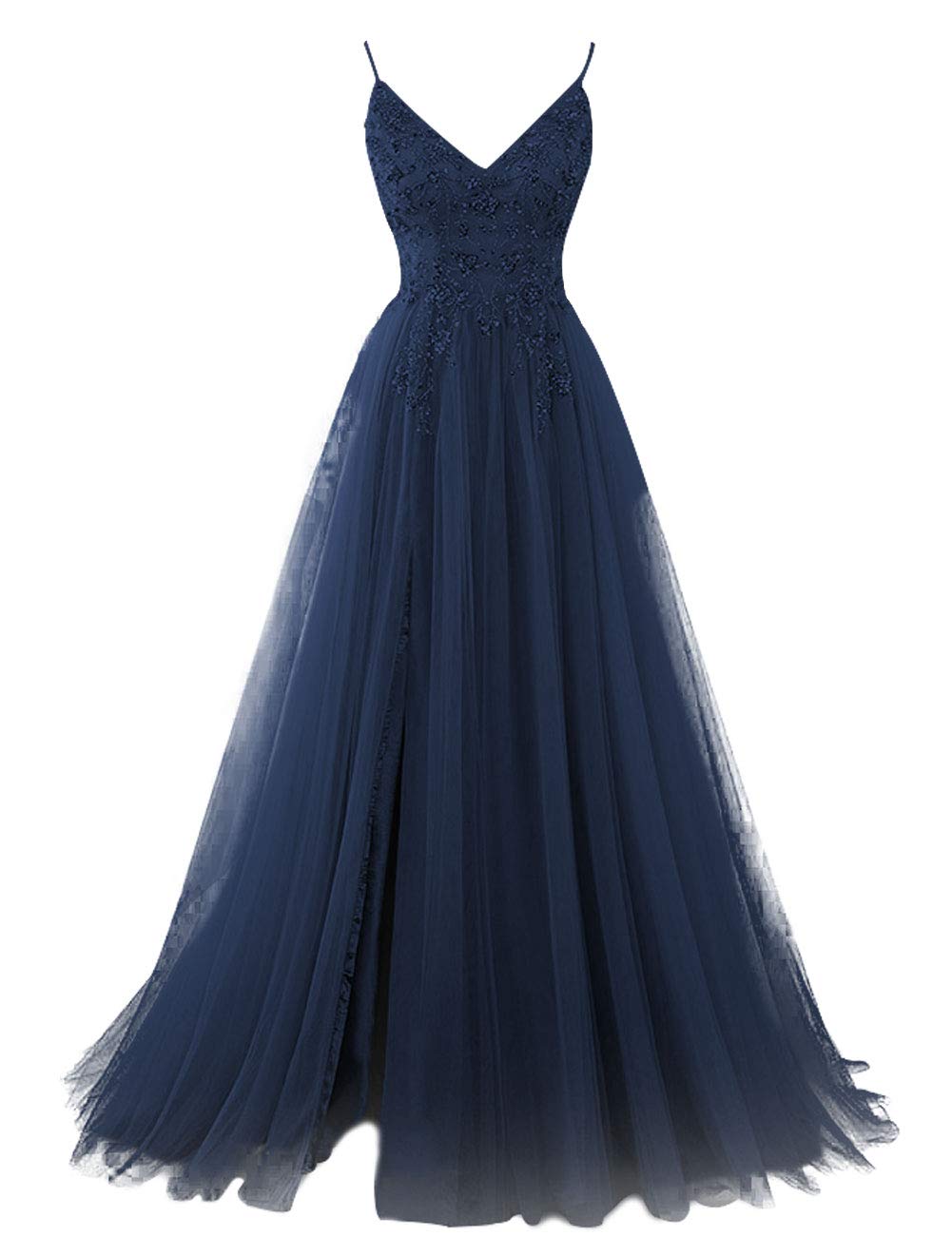 Elegant Long Beaded V-Neck Prom Dress with Tulle Skirt - Formal Evening Gown for Homecoming, Wedding & Special Occasions