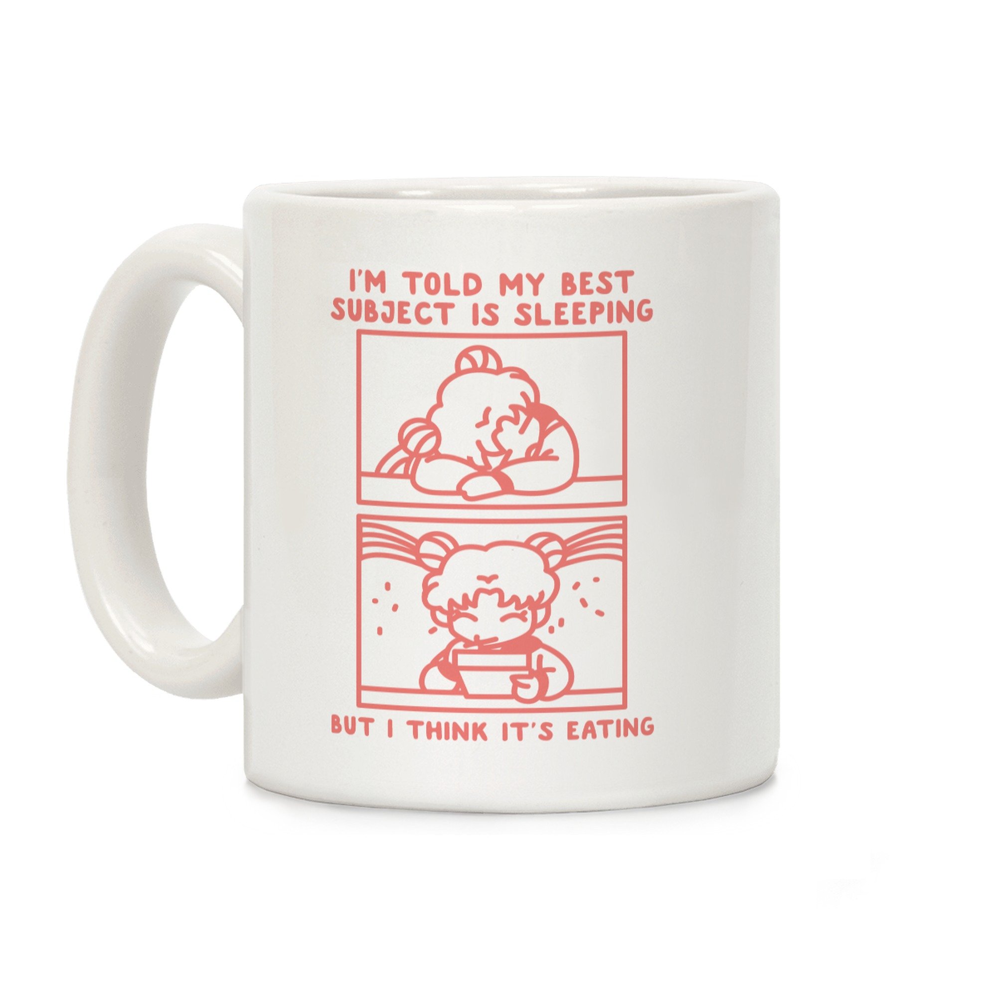 LookHUMAN Funny Anime Coffee Mug - Double-Sided Print 11oz Ceramic Cup with 'My Best Subject Is Sleeping' Design | Unique Gift for Students, Office Workers & Anime Lovers | Perfect for Home, Office & Dorm Use