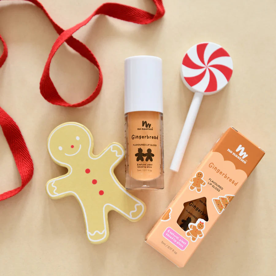 Natural Kids Lip Gloss - Christmas Limited Edition Gingerbread Flavor | Safe & Moisturizing Lip Care for Holiday Parties & School Events