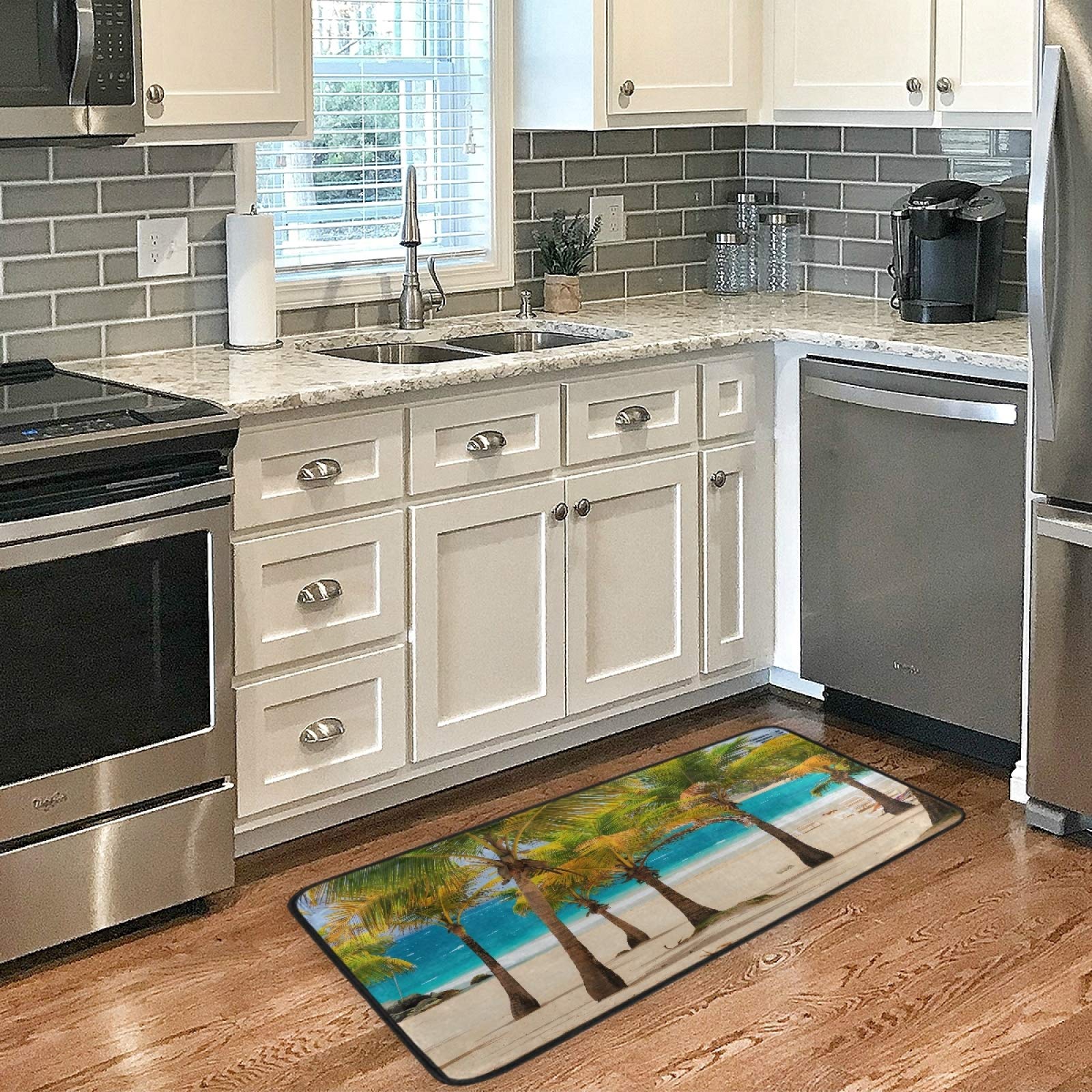 Non-Slip 39x20 Inch Kitchen Rugs with Palm Tree Design for Beach-Themed Decor, Perfect for Puerto Rico Style Kitchens, Sink Areas, Entryways, and Bathroom Runners