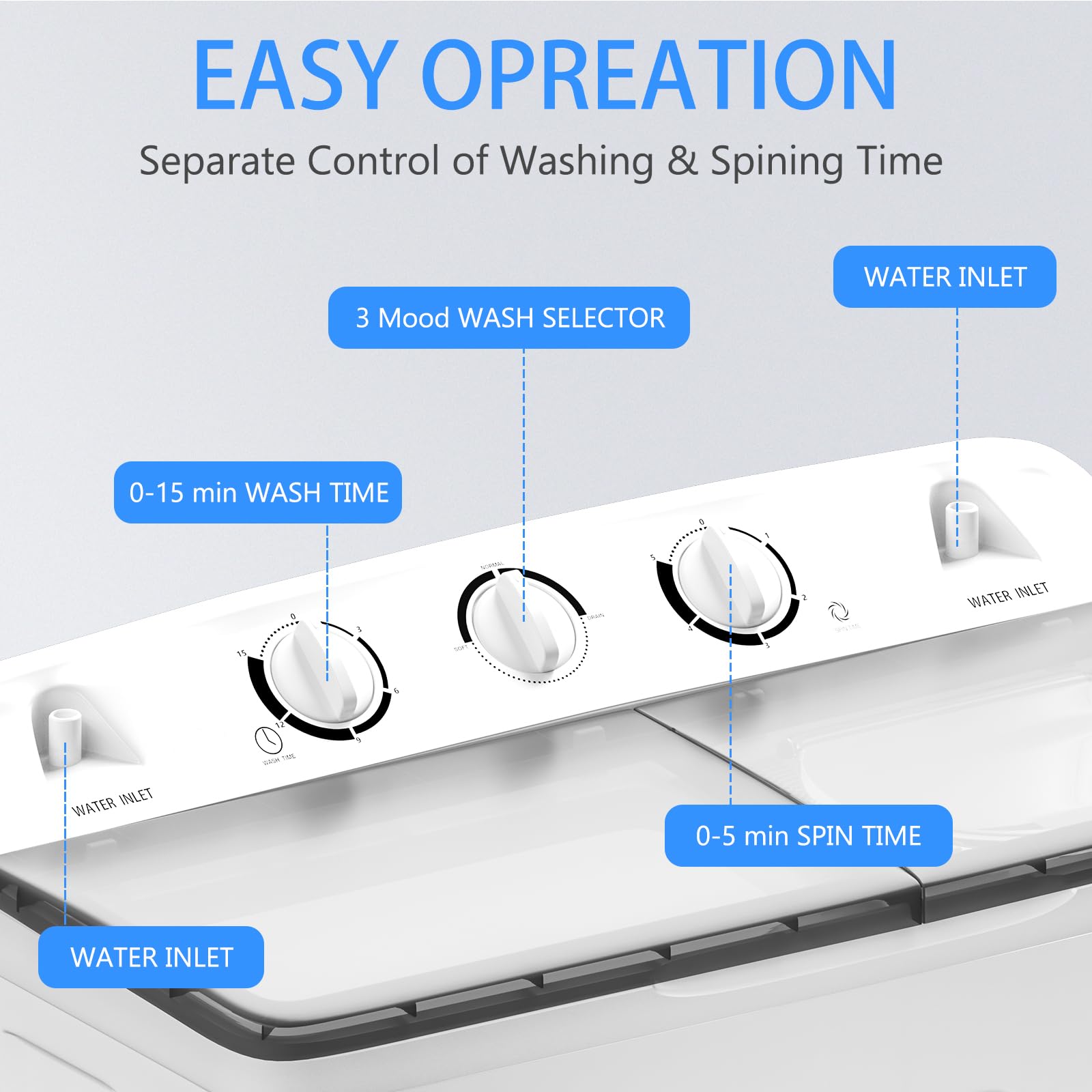 Compact Semi-Automatic Twin Tub Washing Machine - 22lbs Capacity (13lbs Wash/9lbs Spin) - Portable Laundry Solution for Camping, Apartments, Dorms, RVs & Small Spaces - Perfect for Travel, Off-Grid Living & Tiny Homes