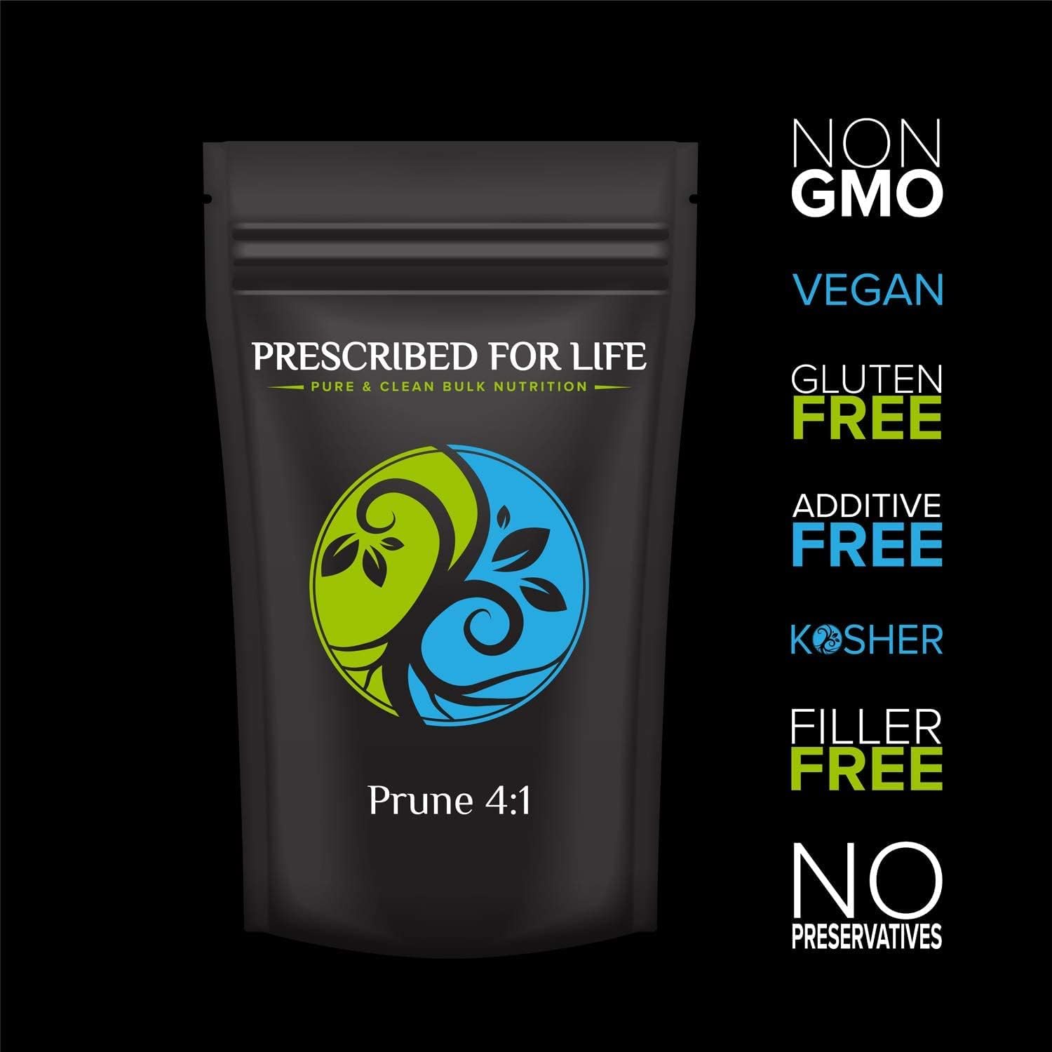Prescribed For Life 4:1 Prune Powder - Dried Plum Superfood Supplement with Vitamins, Antioxidants & High Fiber - Great for Smoothies, Baking & Capsule Filling (2kg / 4.4lb) - Perfect for Digestive Health, Weight Management & Natural Energy Boost