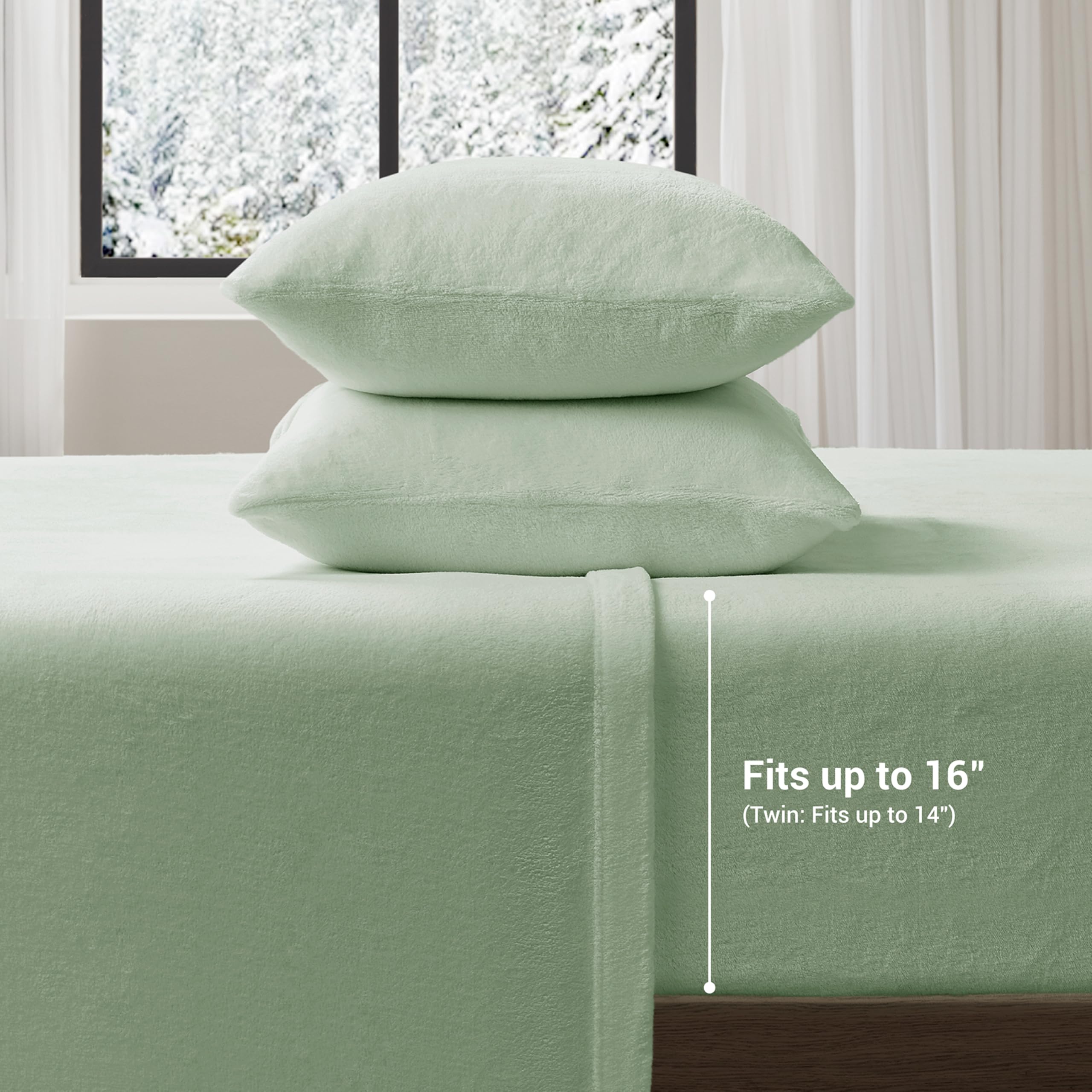 True North by Sleep Philosophy 4-Piece Queen Sheet Set - Soft & Warm Plush Bedding, Solid Green, Fits 16