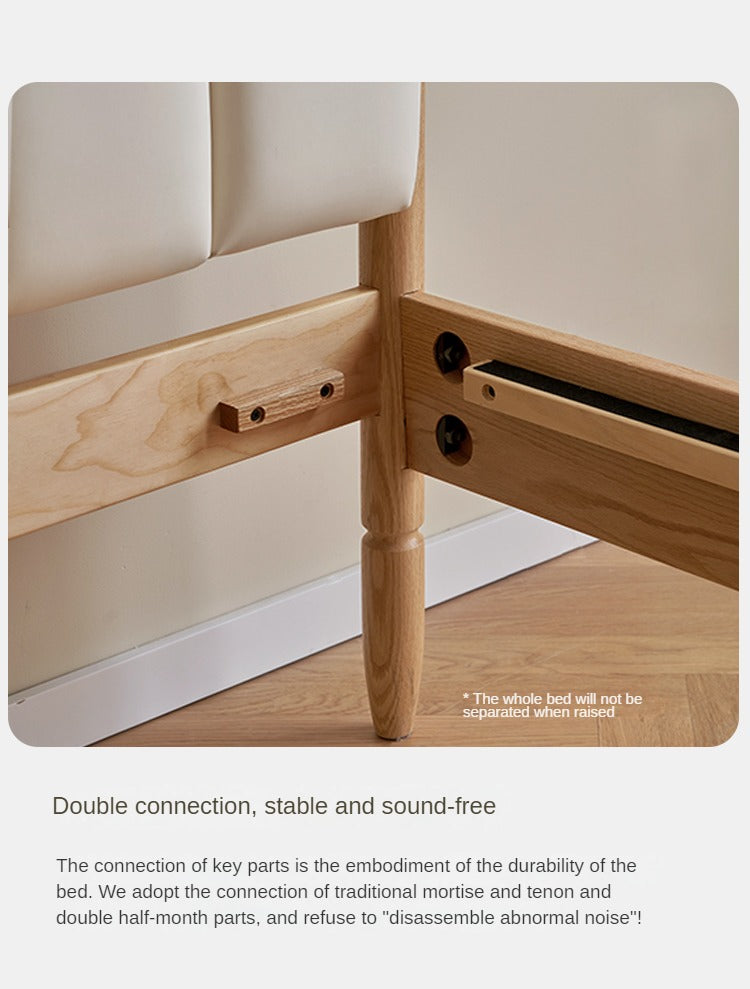 Premium Oak Solid Wood Kids Upholstered Bed with Soft Headboard - Milky White | Safe & Comfortable Toddler Bedroom Furniture for Boys & Girls | Perfect for Bedrooms, Daycare & Guest Rooms