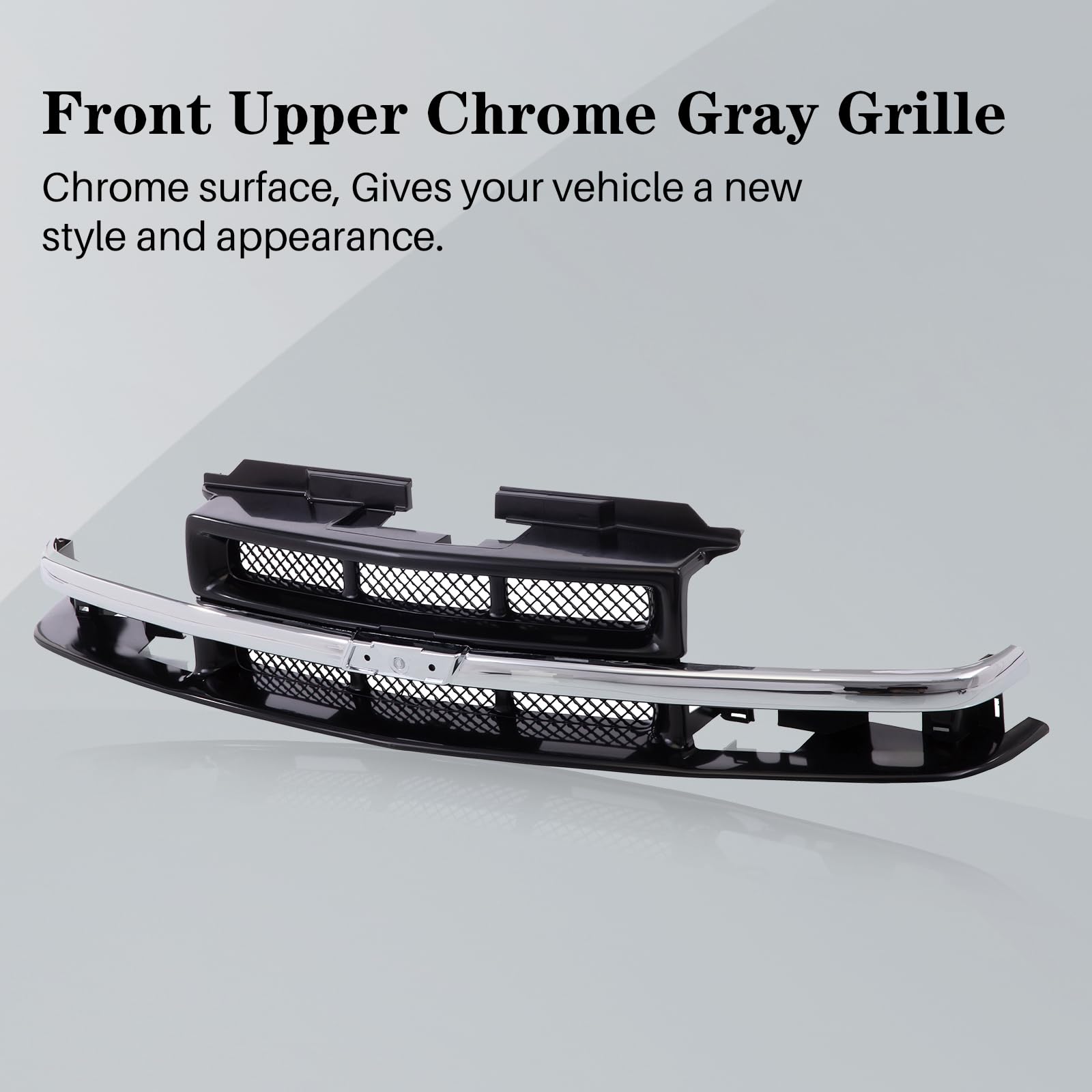 Chrome & Black Front Grille Replacement for 1998-2004 Chevy S10 & 1998-2005 Blazer - Durable Aftermarket Grille Upgrade for Enhanced Style & Protection - Perfect for Off-Roading, Car Shows & Daily Driving