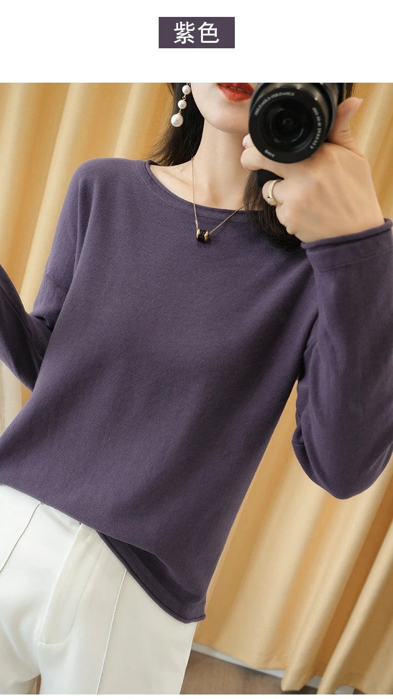 Soft Cotton O-Neck Pullover Knit Sweater for Women - Cozy Winter Wear & Casual Outfits