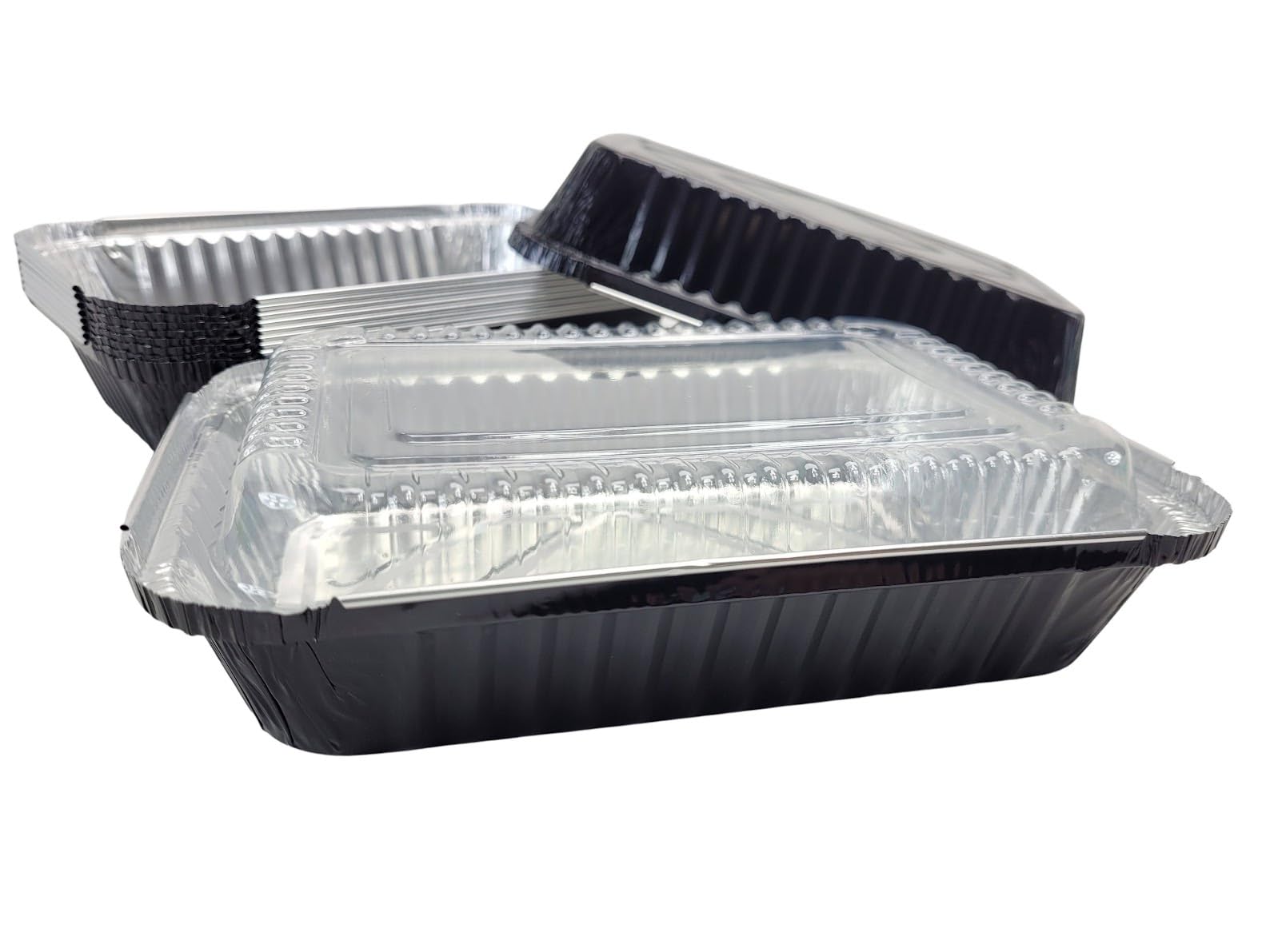 KitchenDance 1.5 LB Aluminum Foil Oblong Pans with Plastic Lids - Durable Shallow Foil Containers for Cooking, Baking, Freezing & Food Storage - Perfect for Meal Prep, Catering, Restaurants & Home Kitchens (6417P)
