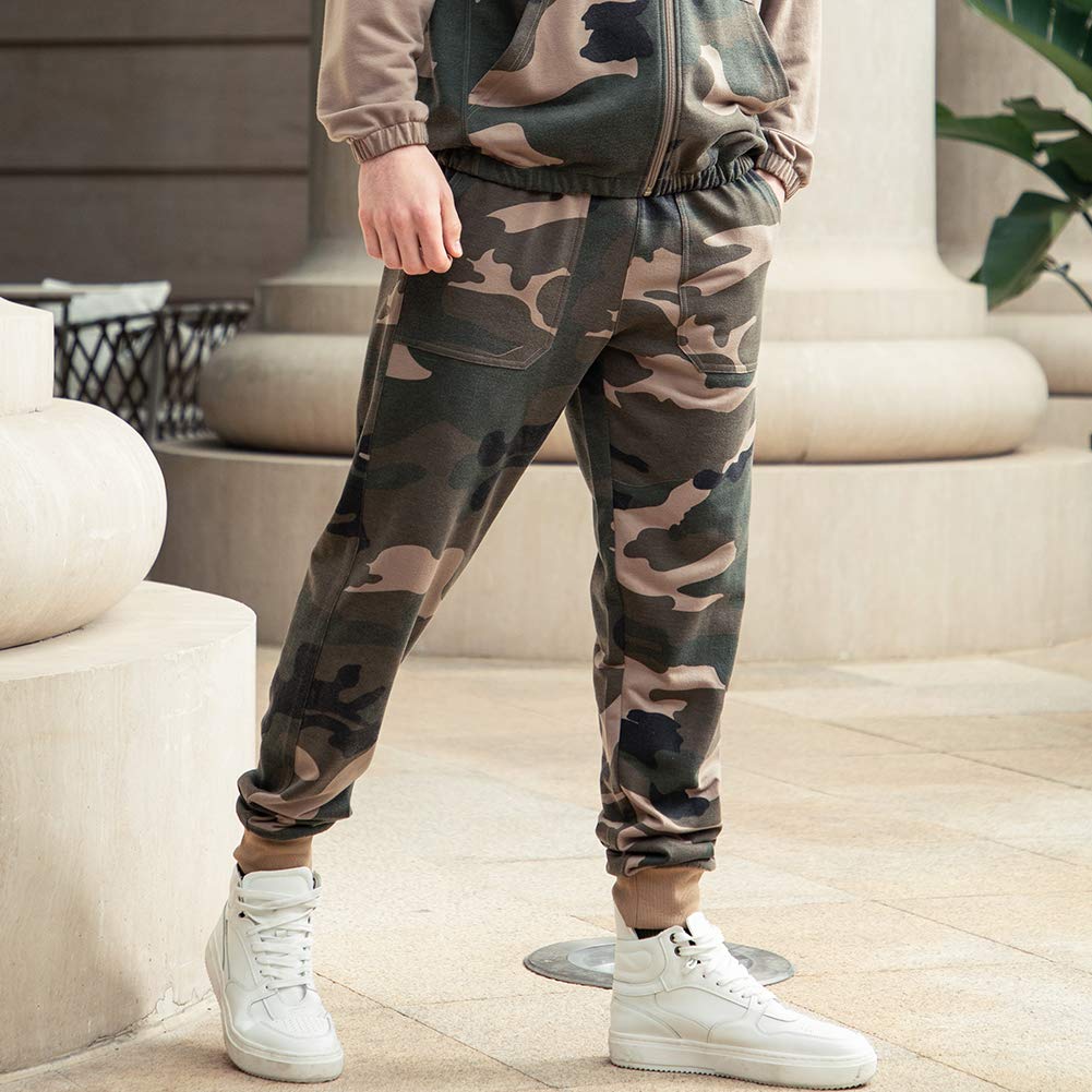 **AOTORR Men's 2-Piece Camo Sweatsuit - Casual Hoodie & Jogging Sweatpants Set for Gym, Running, and Streetwear Fashion**