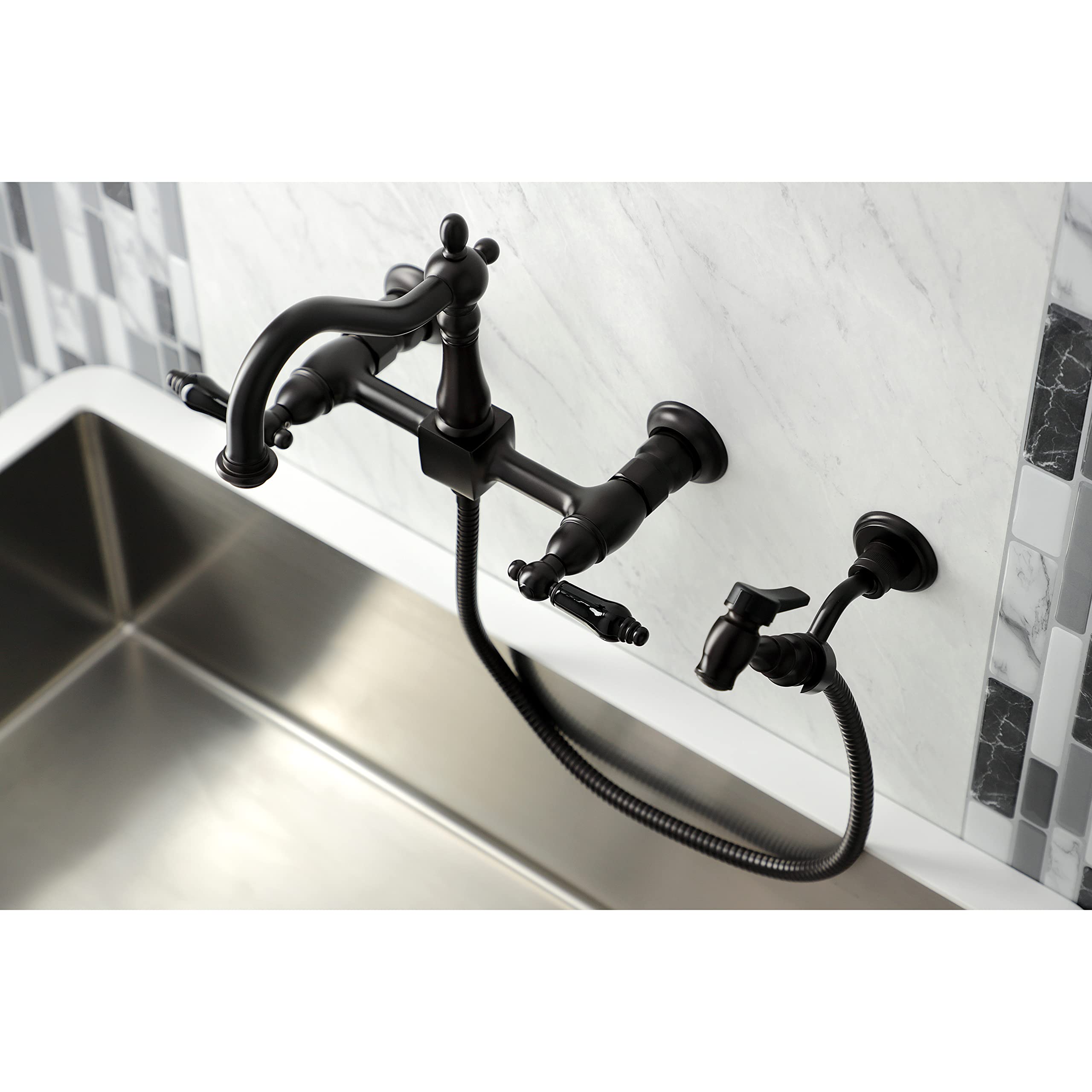 Kingston Brass KS1265PKLBS Duchess Bridge Kitchen Faucet in Oil Rubbed Bronze - Perfect for Farmhouse, Traditional & Vintage Style Kitchens