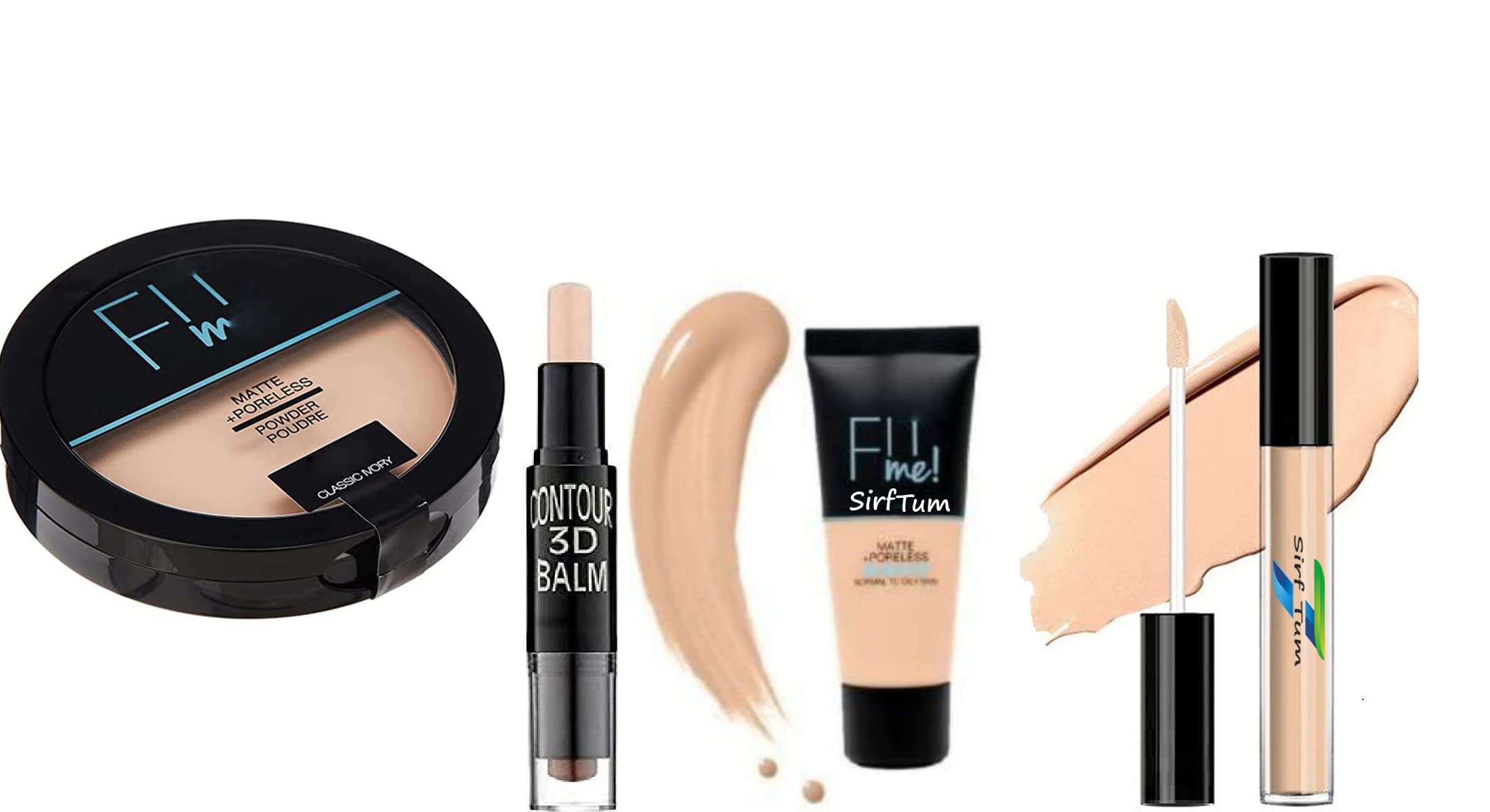 SIRF TUM 7 FiiME POWDER Pore-less Oil Control Compact Powder - Matte Finish Foundation for Oily Skin - Highlighter & Contour Stick - Concealer Gloss Makeup Kit - Perfect for Daily Wear & Special Occasions