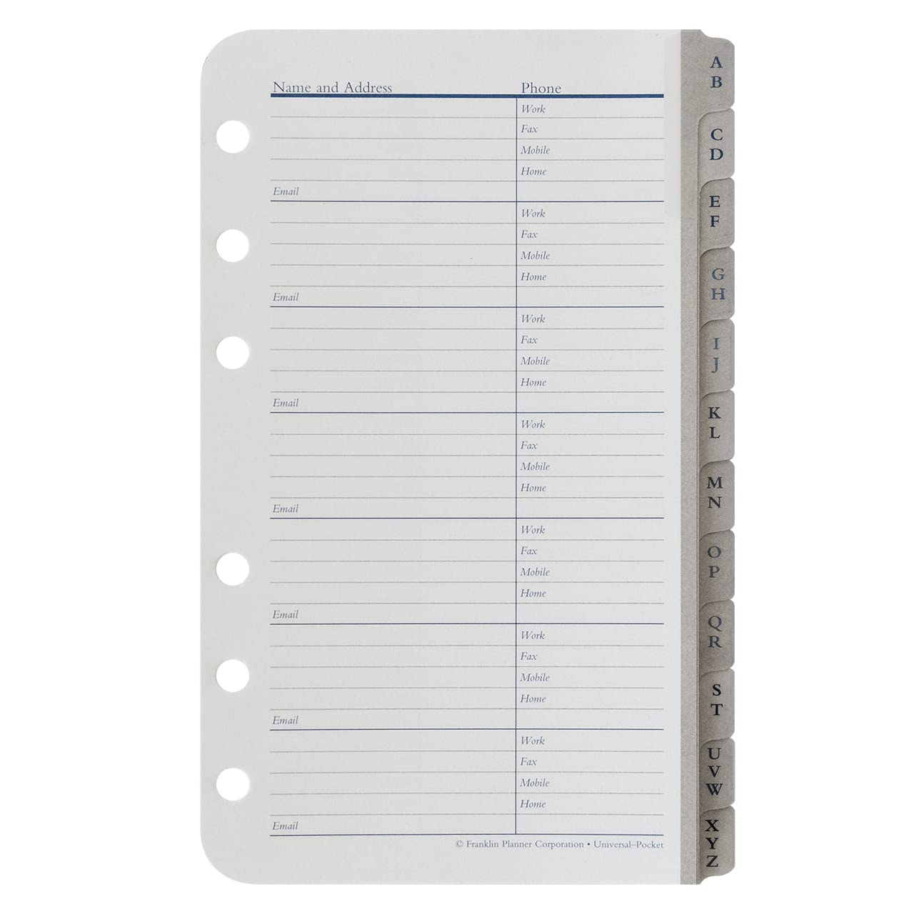 FranklinCovey Pocket Address & Phone Tabs - Planner Expansion Organizer for Contacts - Perfect for Business Professionals & Students (Office, School, Travel Use)